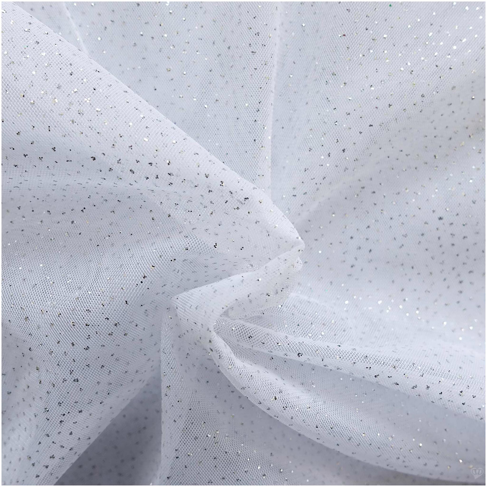 maDDma Stoff Tüll mit Glitzer Fasching Kostümstoff 1 x 1,5 m Meterware, 055 - weiß / silber