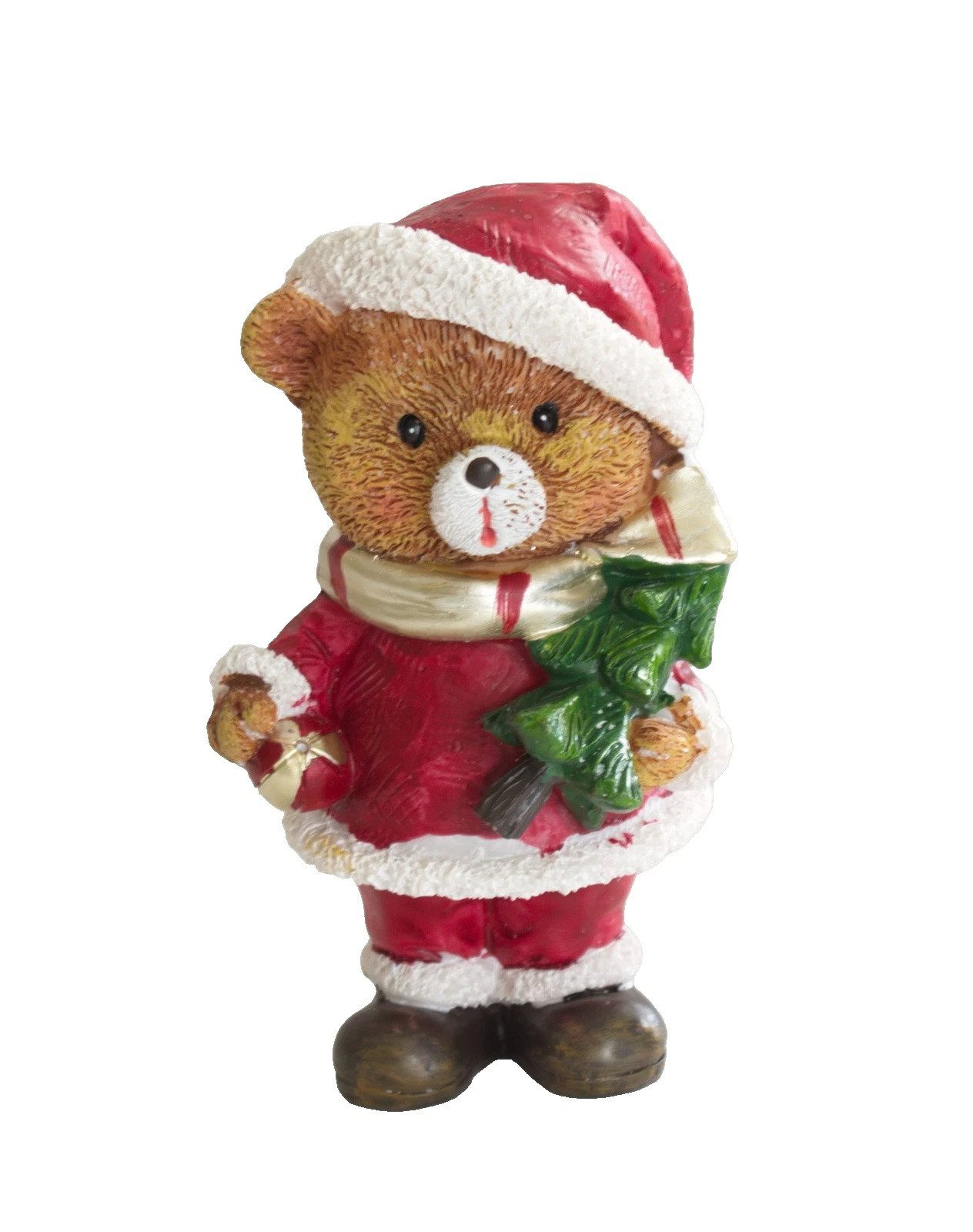 Kaufhaus le petit Weihnachtsfigur Deko Teddybär mit Tanne Weihnachtsmann Teddy Bär Figur Skulptur Objekt, Kugel Dekofigur Dekoskulptur Dekoobjekt aus Polyresin (Kunststein)