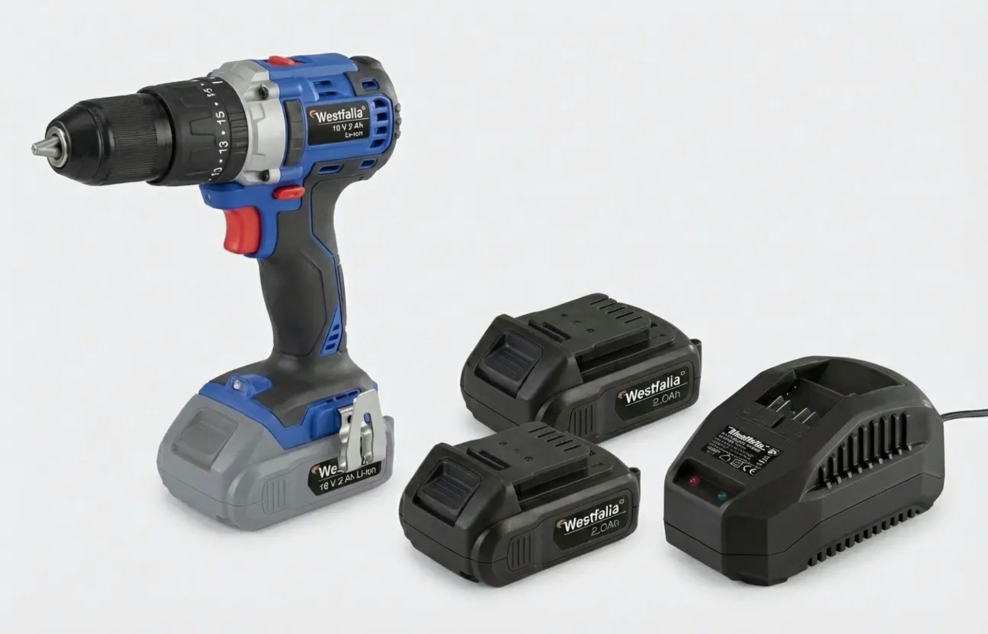Westfalia Werkzeug Bohrer- und Bit-Set Akku-Schlagbohrschrauber 18 Volt Li-Ion WABS18BL inklusive 2 Akkus 2,0