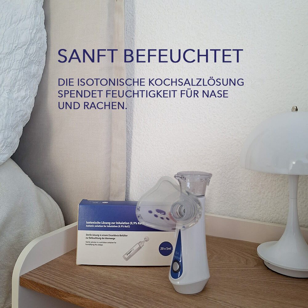 IEA Medical Inhalator Inhalationsgerät & Kochsalzlösung 0,9% NaCl im Set, Bundle, Inhalationsgerät und Kochsalzlösung, Familienfreundliches Bundle, für Erwachsene & Kinder, Masken inkl.
