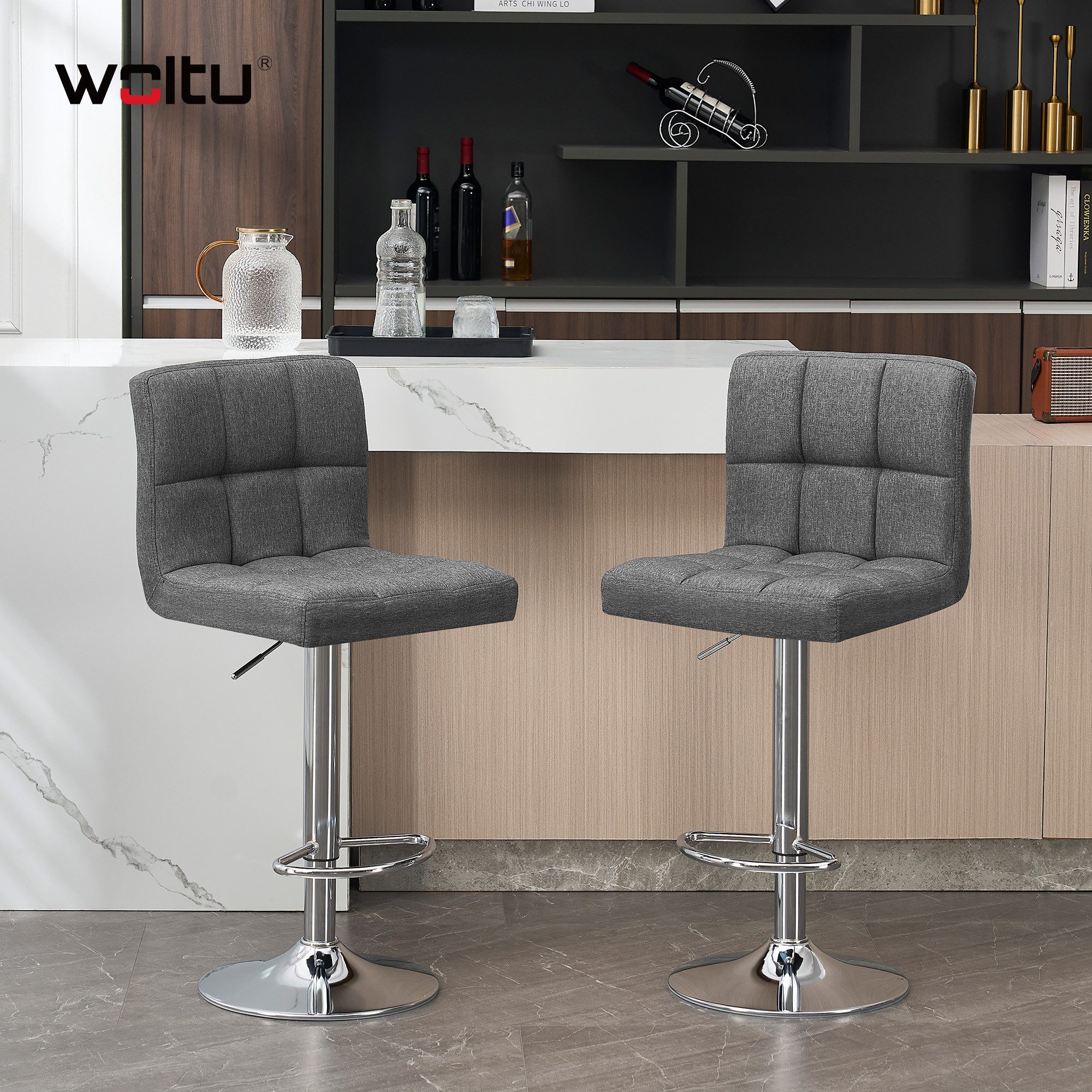 Woltu Barhocker (2 St), Barstühle verstellbar drehbar, gemütliche feines Leinen