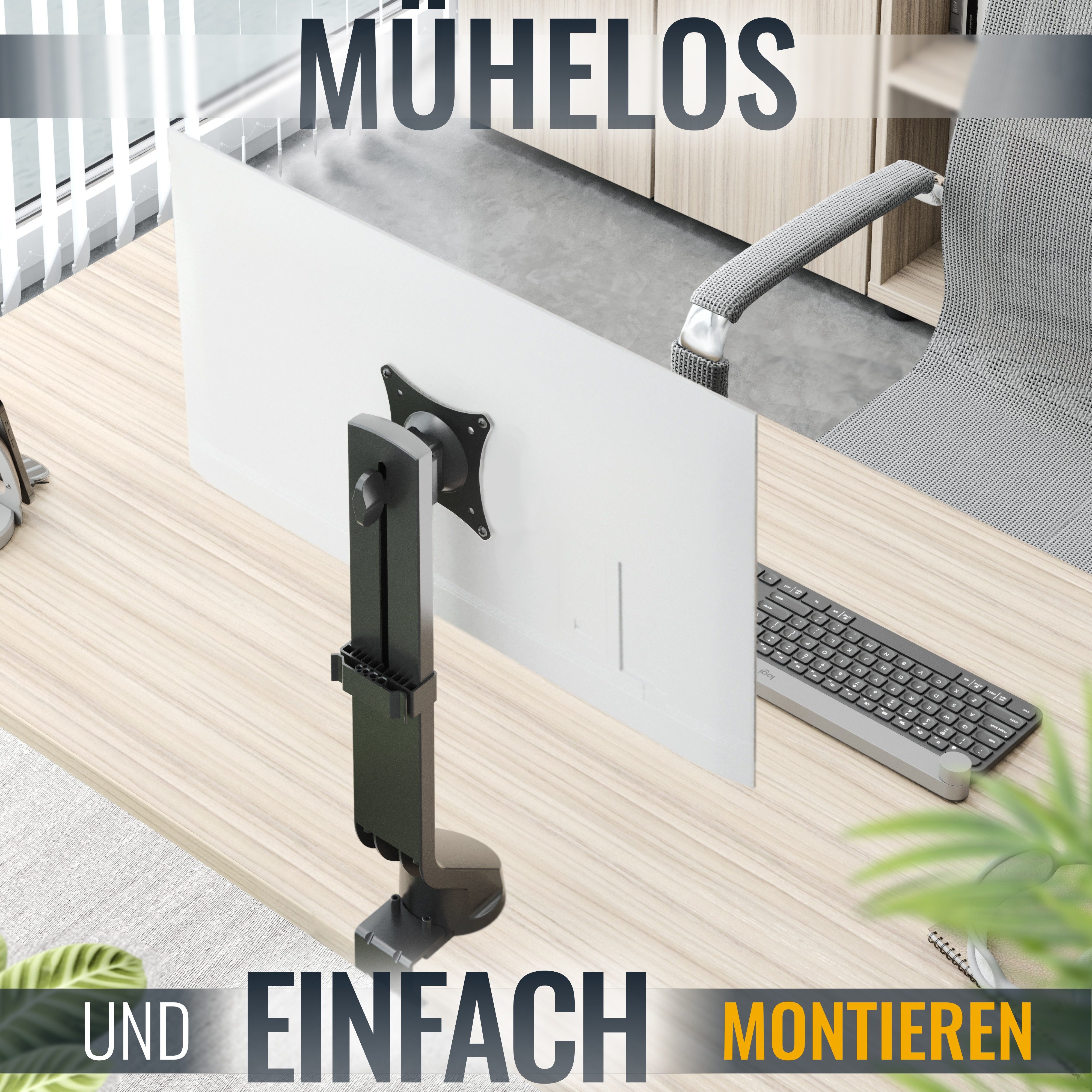 RICOO Monitor-Halterung Monitor LED LCD TFT Tischhalterung höhenverstellbar TS2011, (bis 27 Zoll, VESA 75x75 und 100x100, 1-tlg., 7 kg pro Frontplatte, von 43-69 cm (17"-27) Bildschirm-Diagonale, neigbar +/-10°, schwenkbar bis zu 20°, vertikal verstellbar)