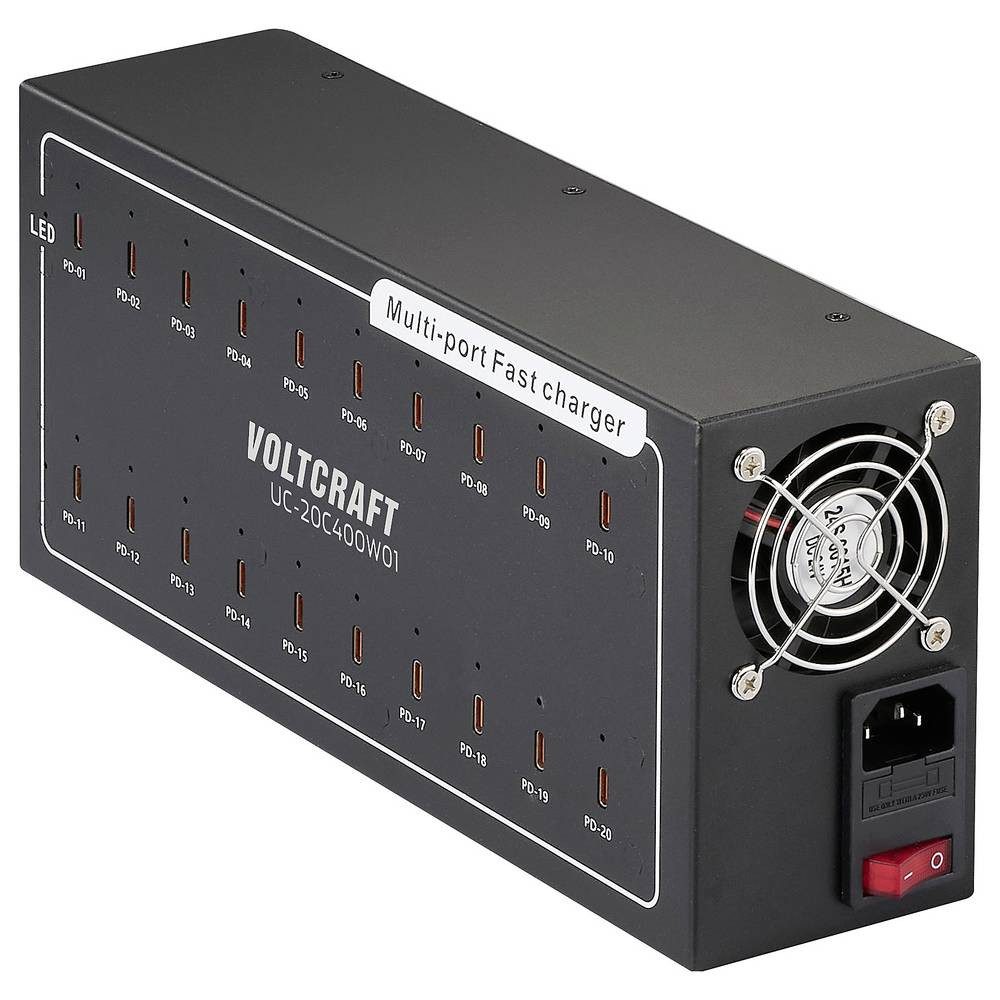 VOLTCRAFT UC-20C400W01 USB Ladestation 400 W 20x USB-C® USB PD Schwarz USB-Ladegerät (USB Power Delivery (USB-PD)