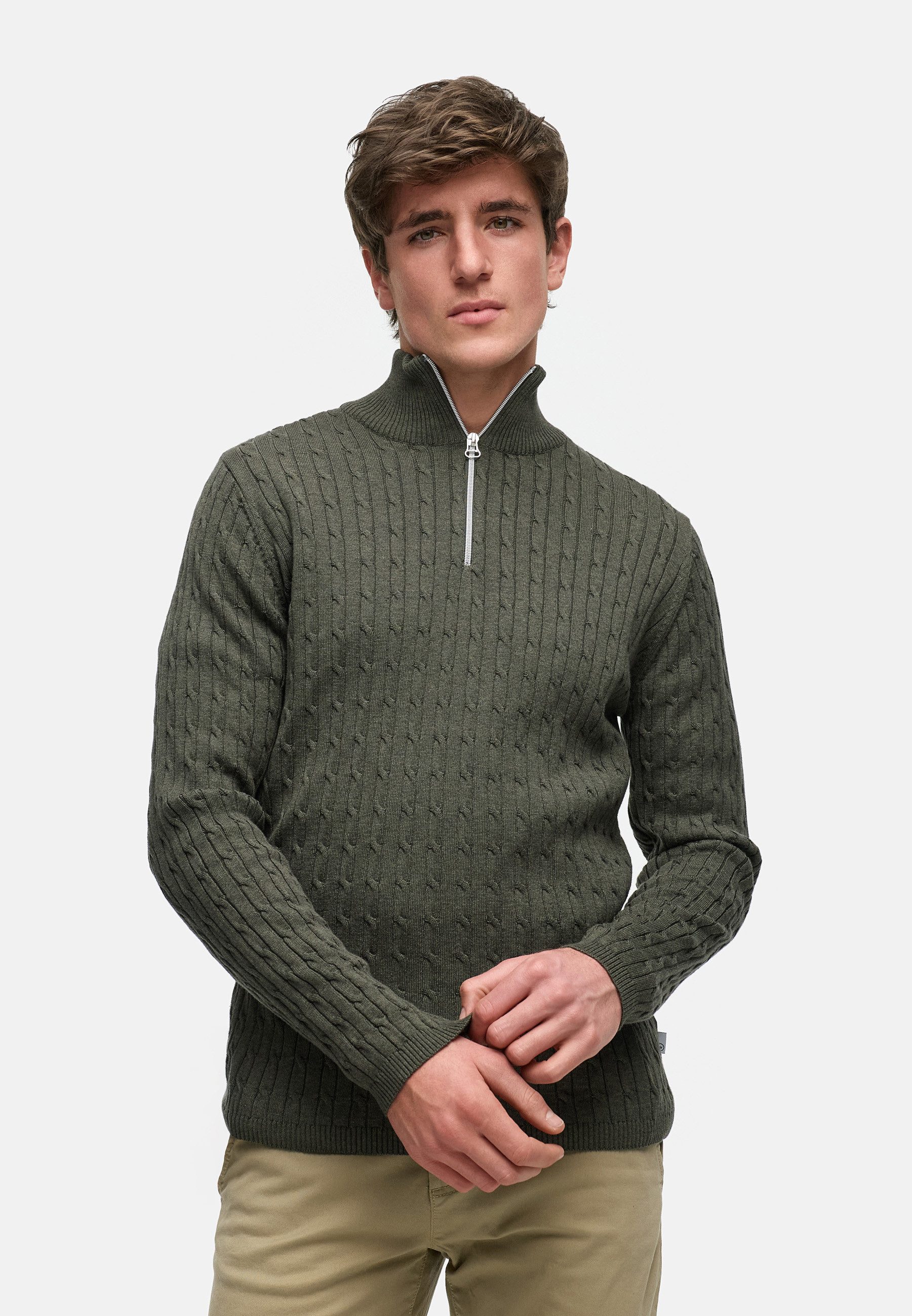 Kronstadt Strickpullover Herren KSCable Half-Zip Pullover Herrenpullover aus hochwertigem Jaquard-Feinstrick