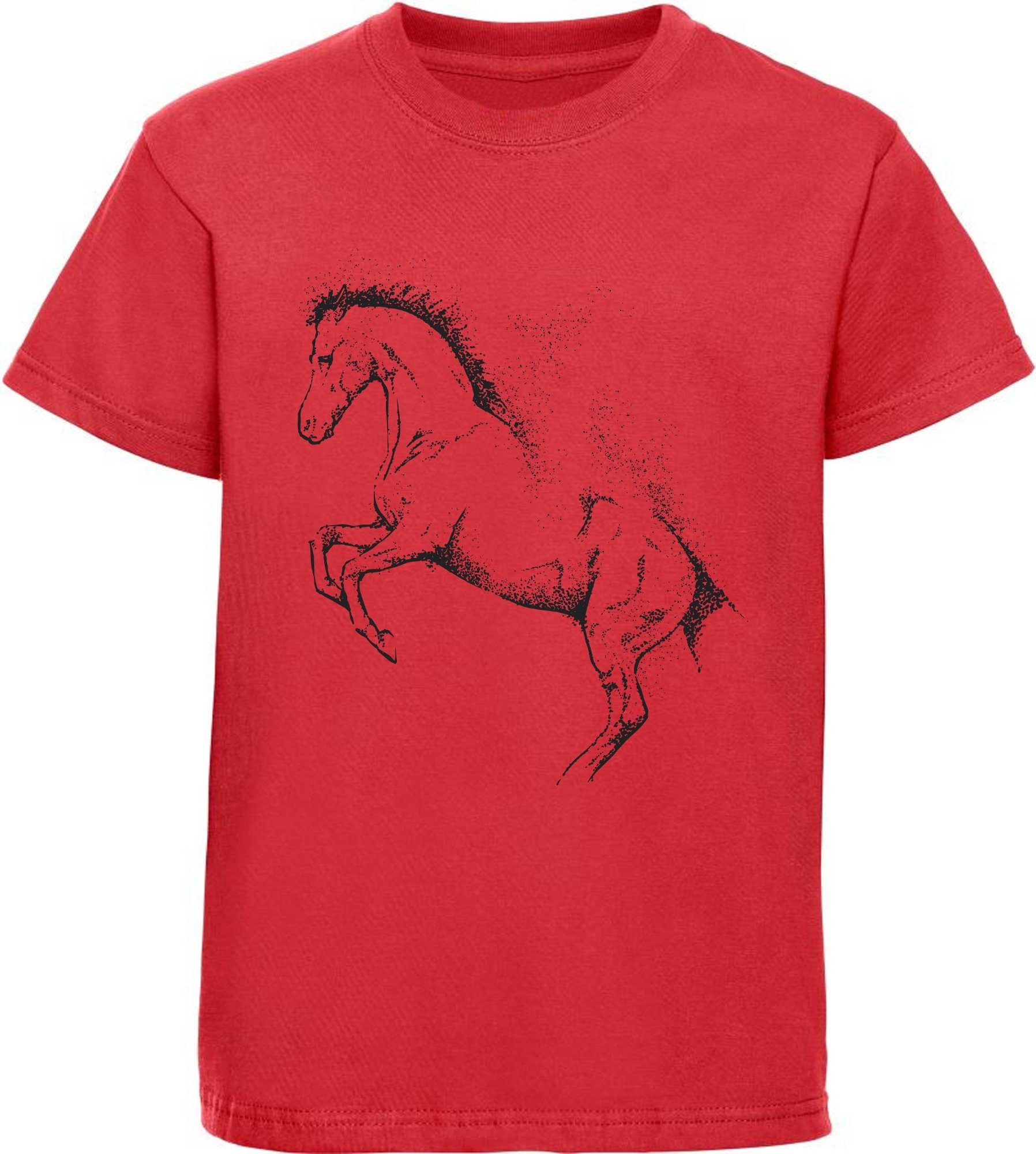 MyDesign24 Print-Shirt bedrucktes Kinder Mädchen T-Shirt - Gepunktete Pferde Silhouette Baumwollshirt mit Aufdruck, i196 rot