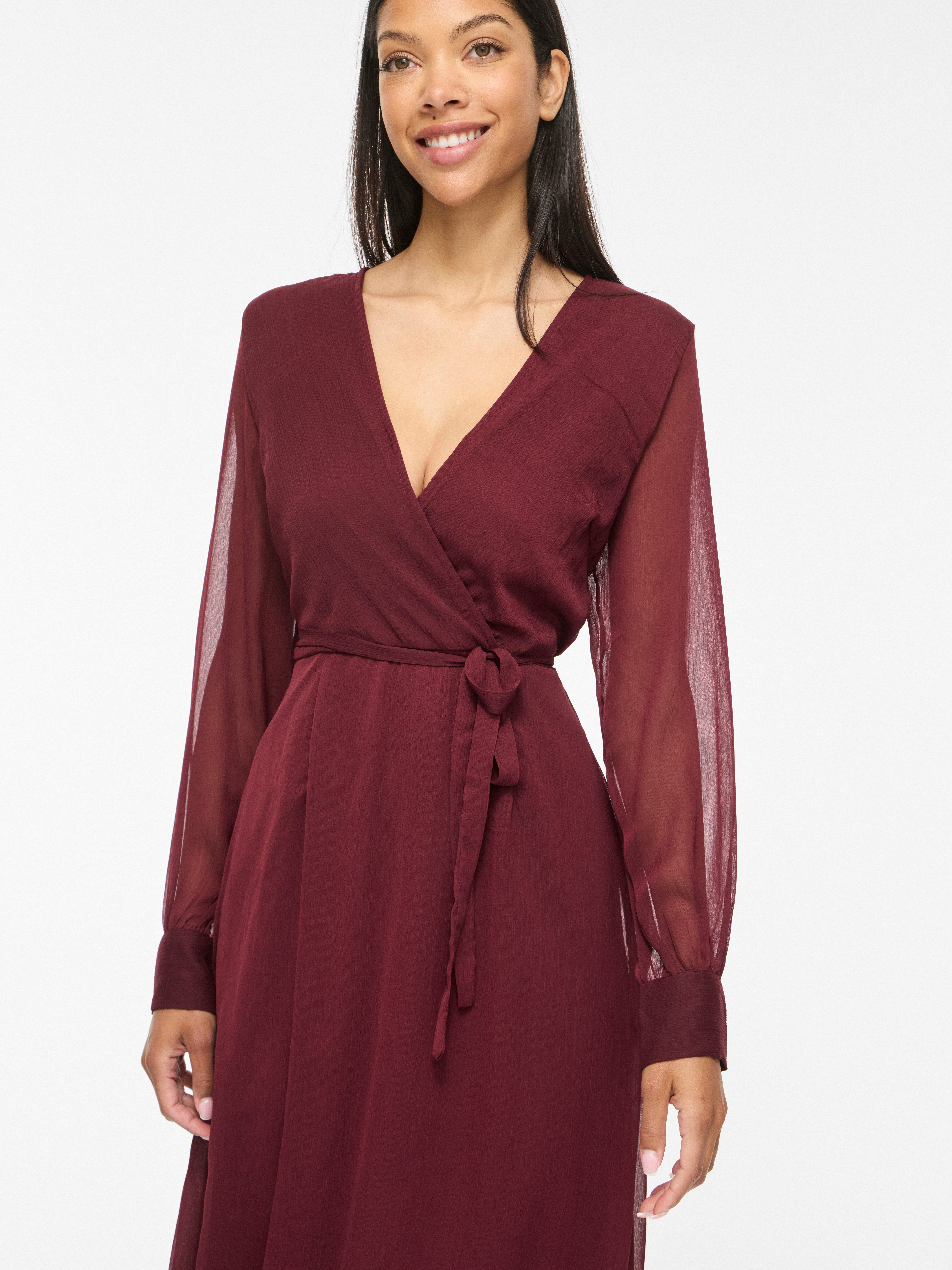 Vila Chiffonkleid VIFALIA V-NECK L/S MIDI DRESS - NOOS Kunstfaser, regular fit
