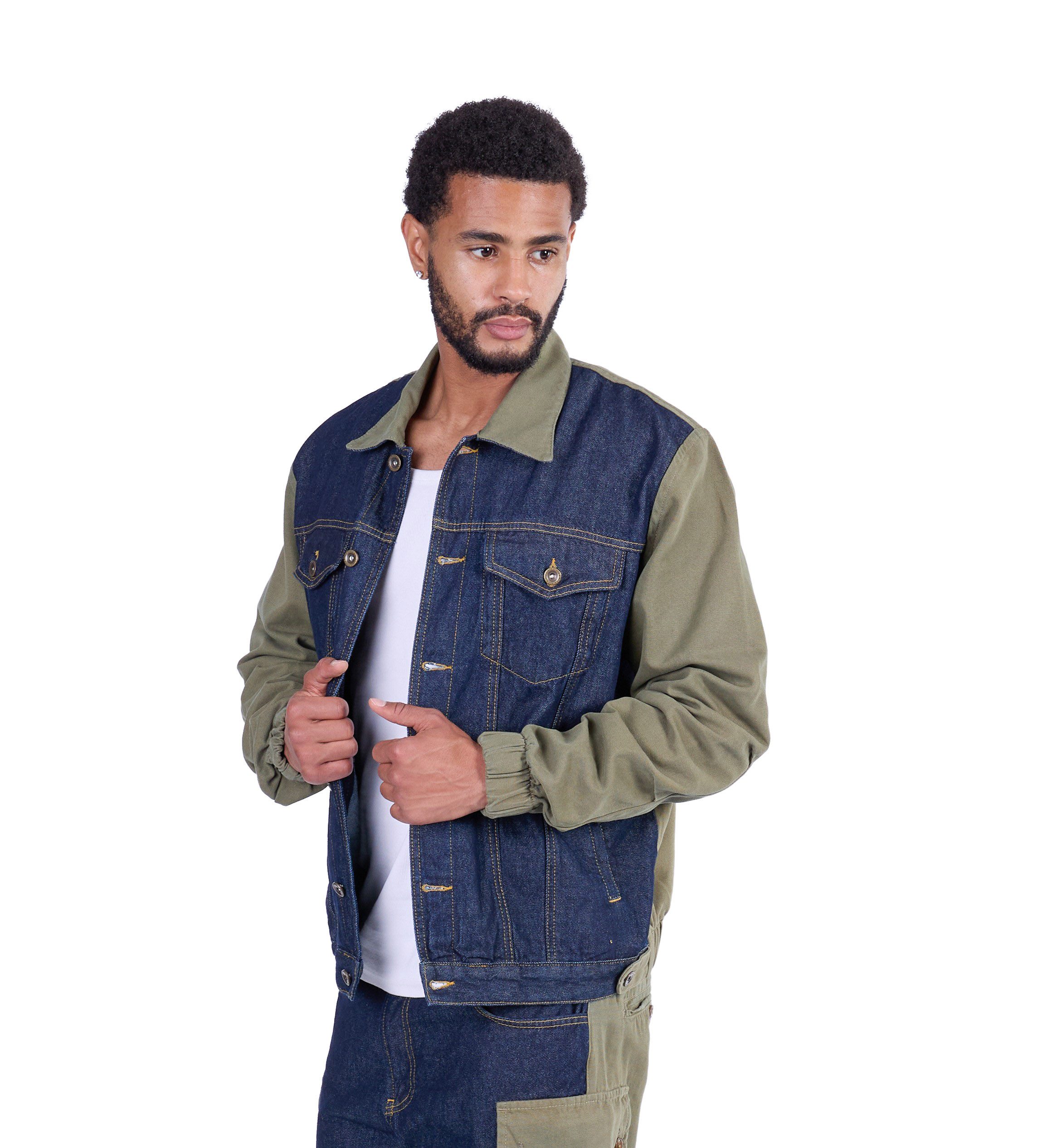 KINGZ Jeansjacke Lässige KINGZ Jeansjacke mit Totenkopf Rins L Totenkopf Bestickung