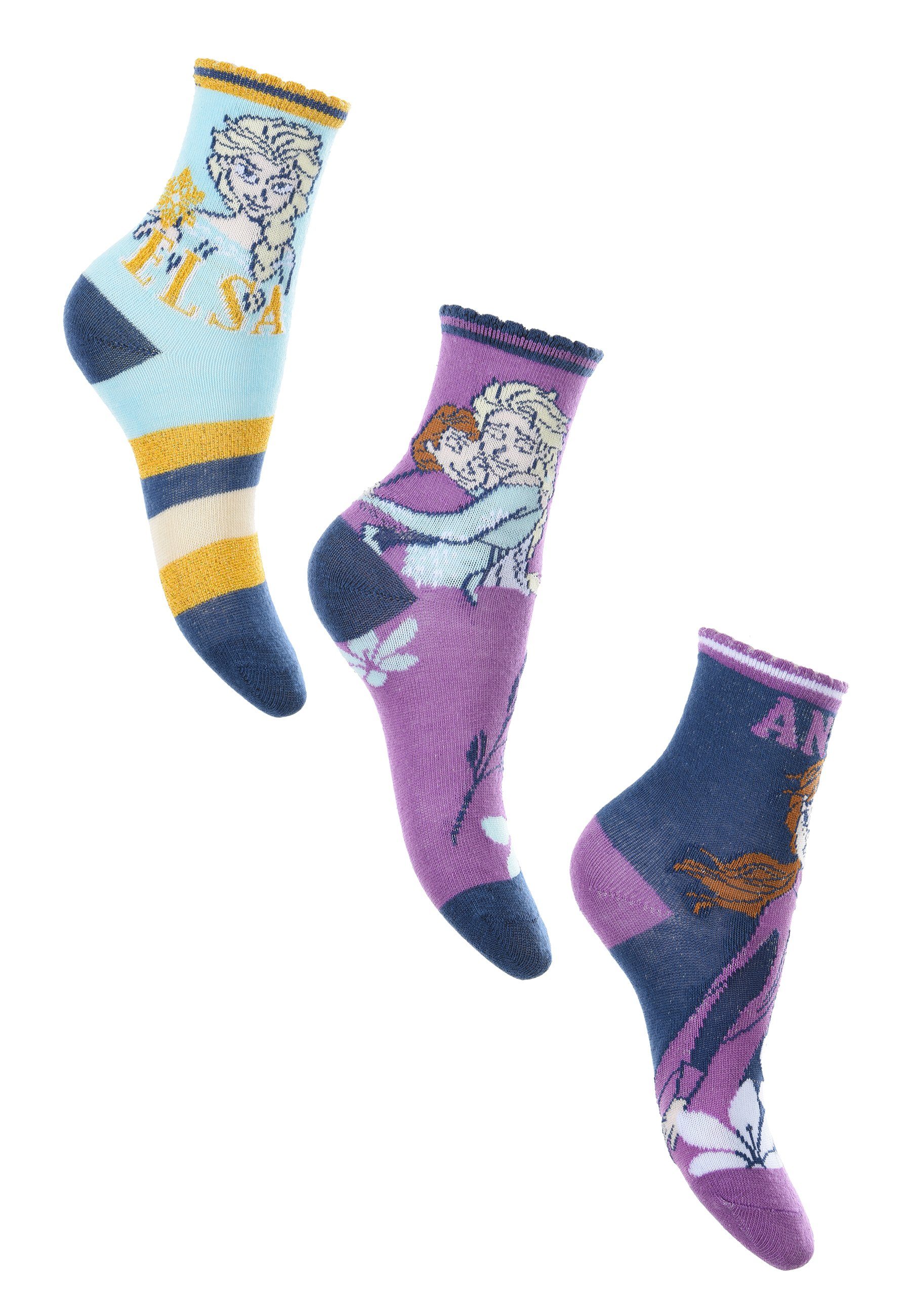 Disney Frozen Socken Eiskönigin Anna & Elsa Kinder Mädchen Socken Strümpfe (3-Paar)