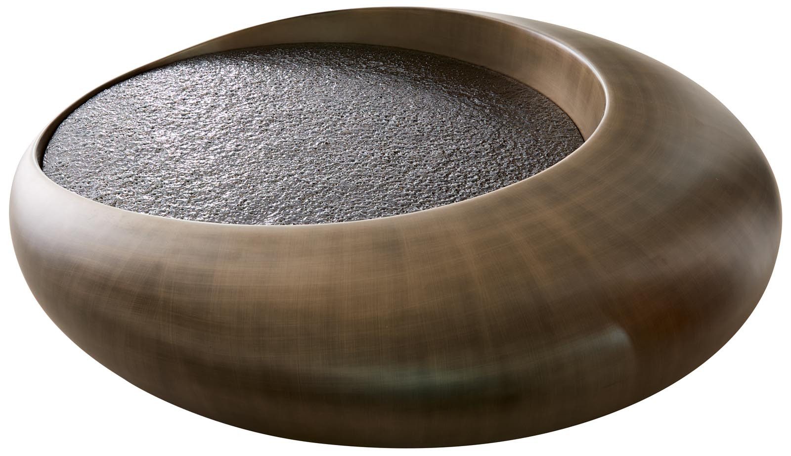 DELIFE Couchtisch Blaise, Metallic Gold 100x100 cm mit Reliefglas Taupe Couchtisch
