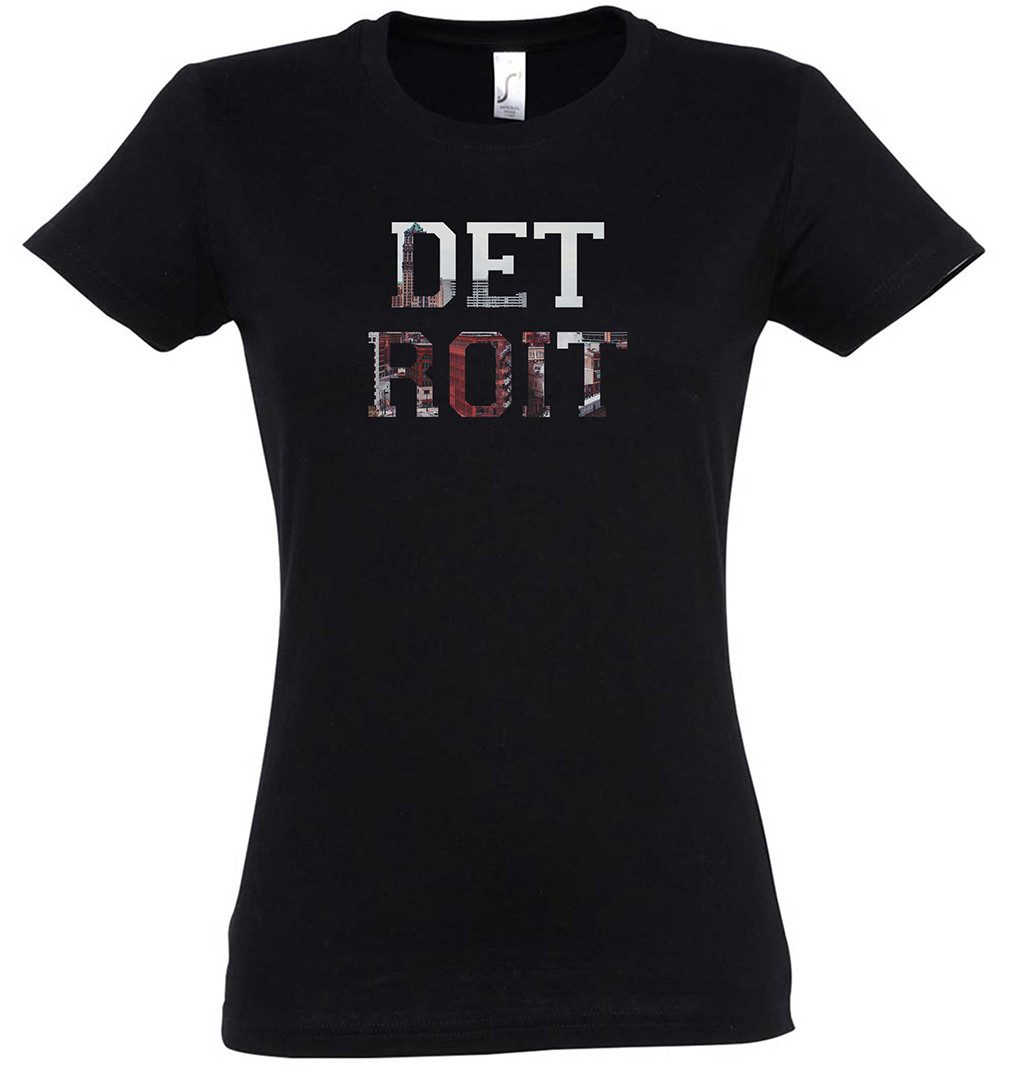 Print-Shirt Detroit Damen T-Shirt Michigan Skyline Stadt City USA Amerika Rock US