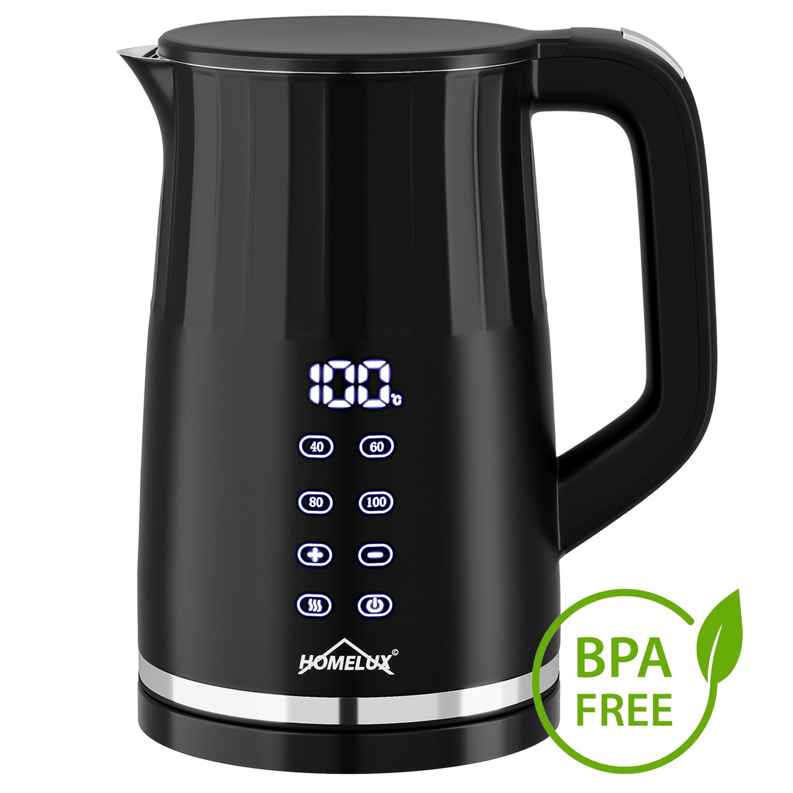 HOMELUX Елктрочайники Edelstahl 1.7L Temperatureinstellung Warmhaltefunktion, Doppelwand, 1.7 l, 2200 W, Großes Display mit Temperaturvorwahl 2Std Isolierung BPA-Frei