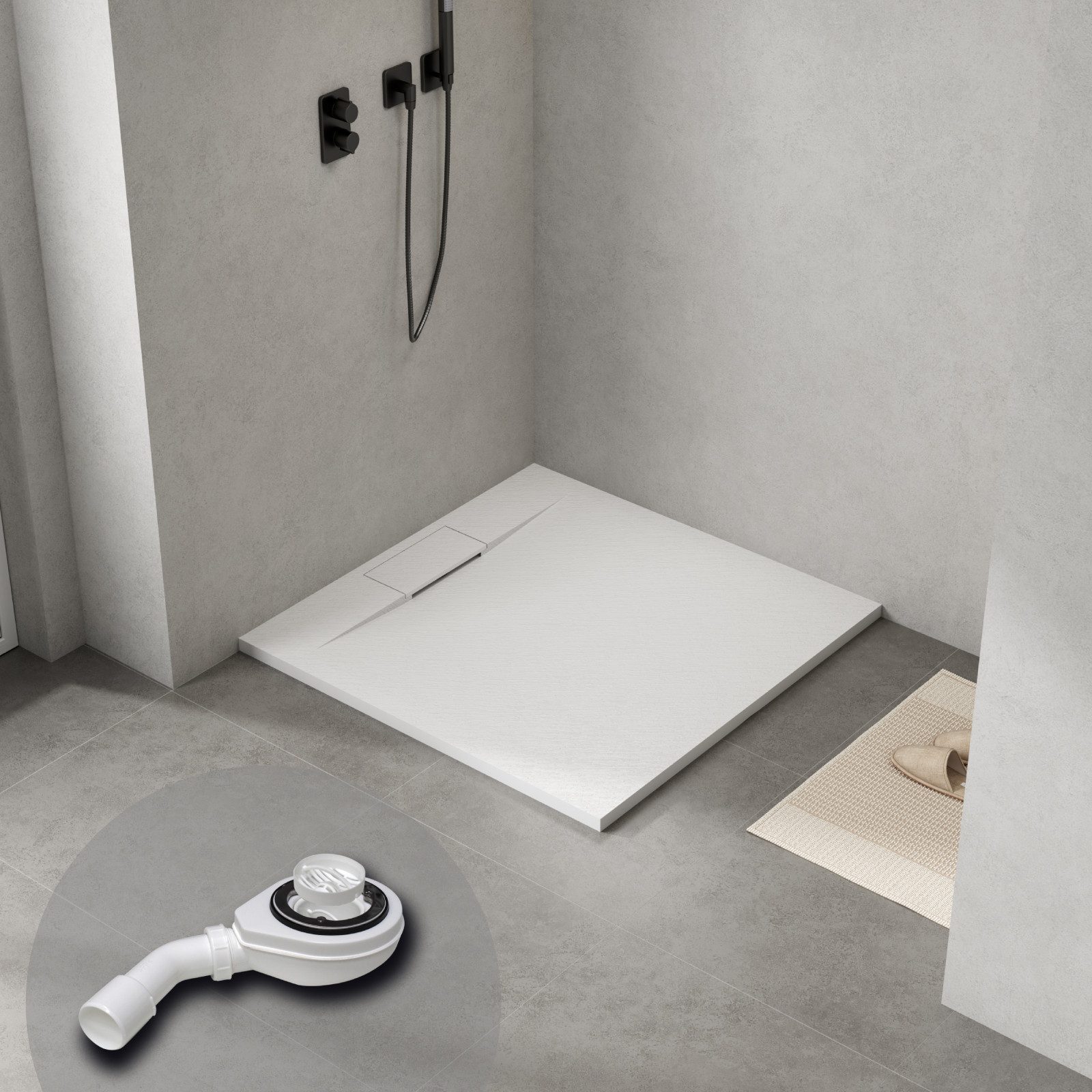 WITEN&NOCK Duschwanne SMC Duschtasse Superflach Brausewanne Antirutsch inkl. Ablaufgarnitur