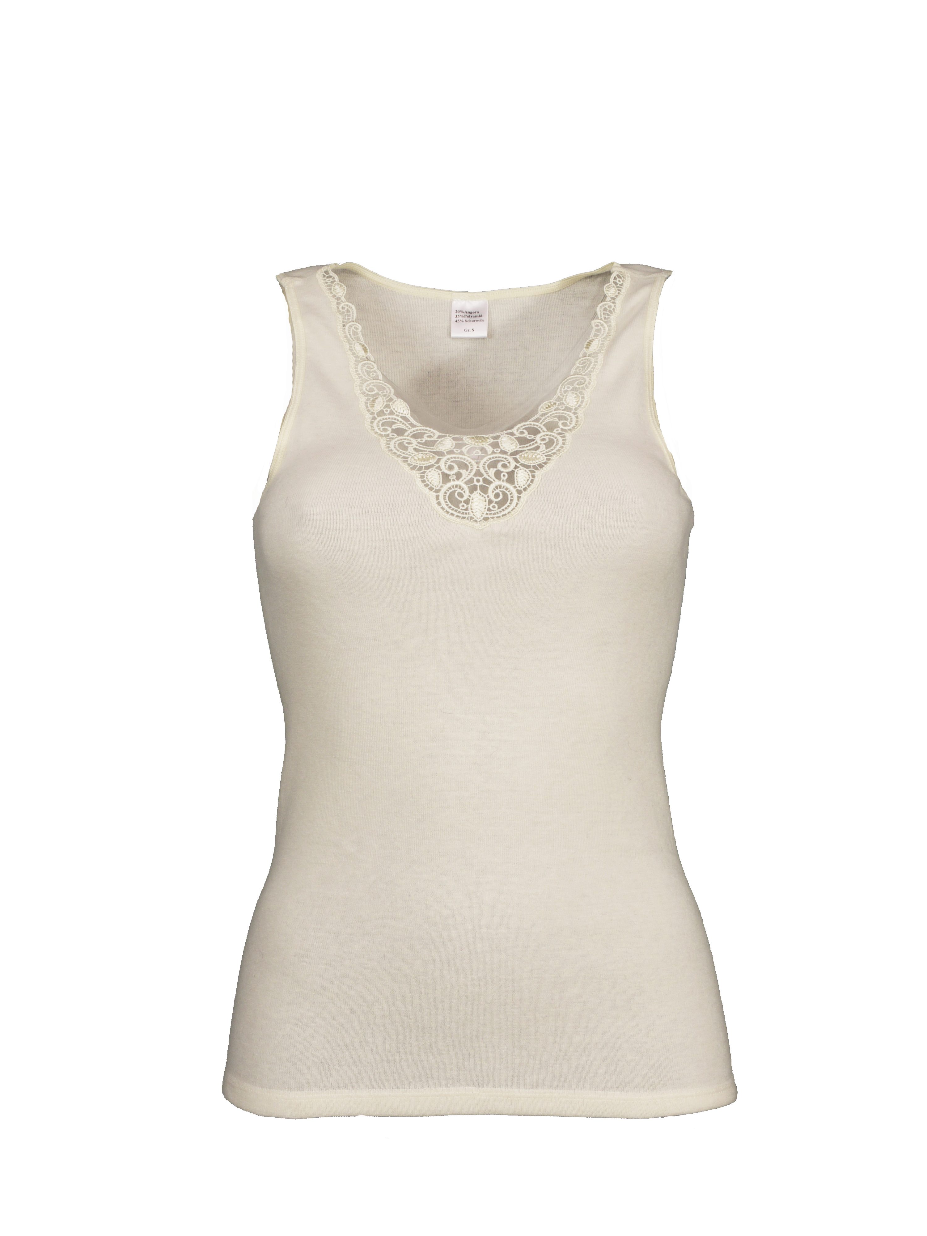 wobera NATUR Unterhemd mit schöner Spitze als Trägershirt/ohne Arm aus Schu günstig online kaufen