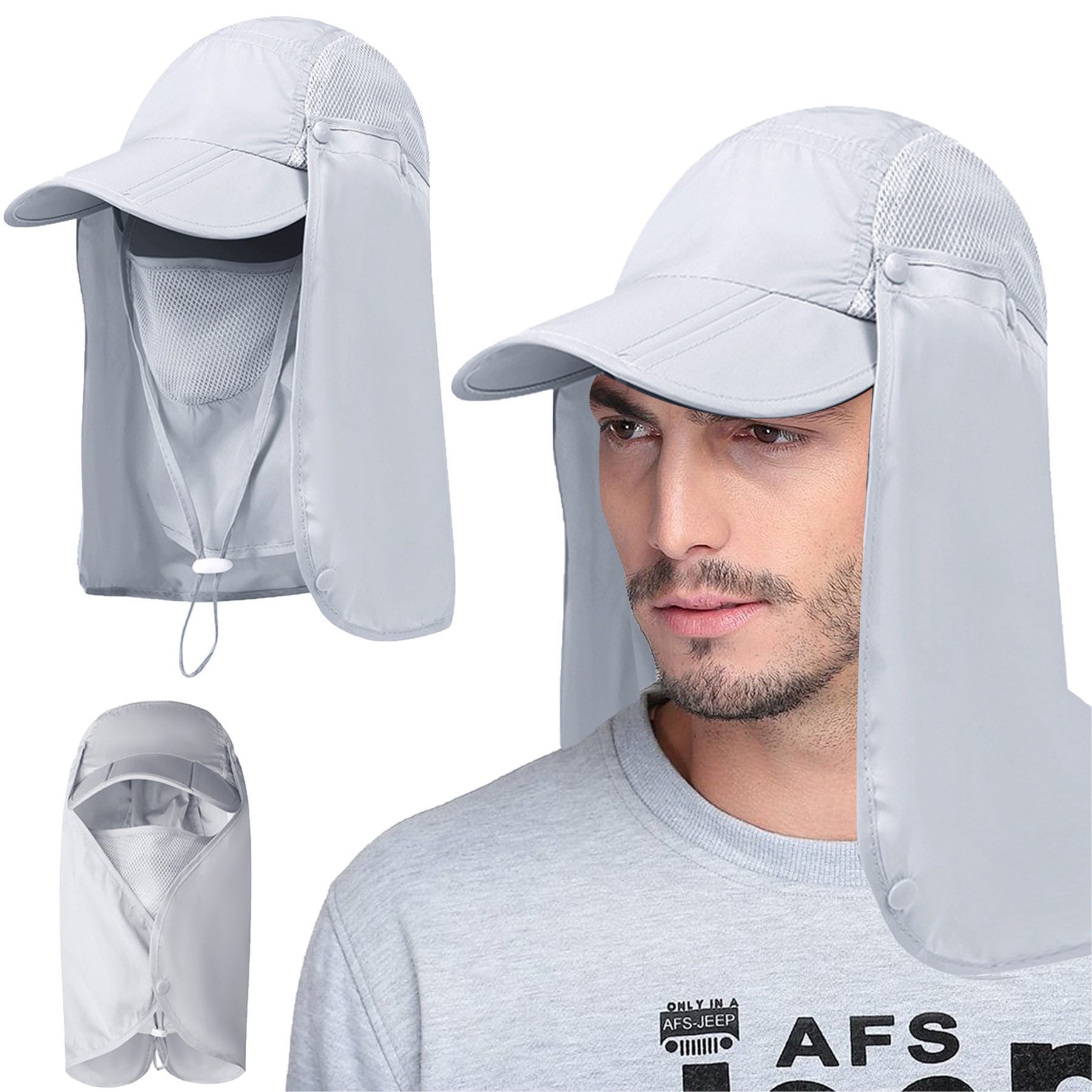 Keyura Sonnenhut Sonnenhut mit Abnehmbarer Halsklappe,Nackenklappe UV-Schutz Летние шляпы (Herren & Damen Sommer Fischerhut mit Nackenklappe Sonnenschutz Kappe, Wide Brim Mesh Sun Hat, Safari Hat, Foldable,Verstellbarer Kinnriemen) Schutzhüte Wanderhut für Außenbereich, Camping, Wandern, Gehen, Reisen