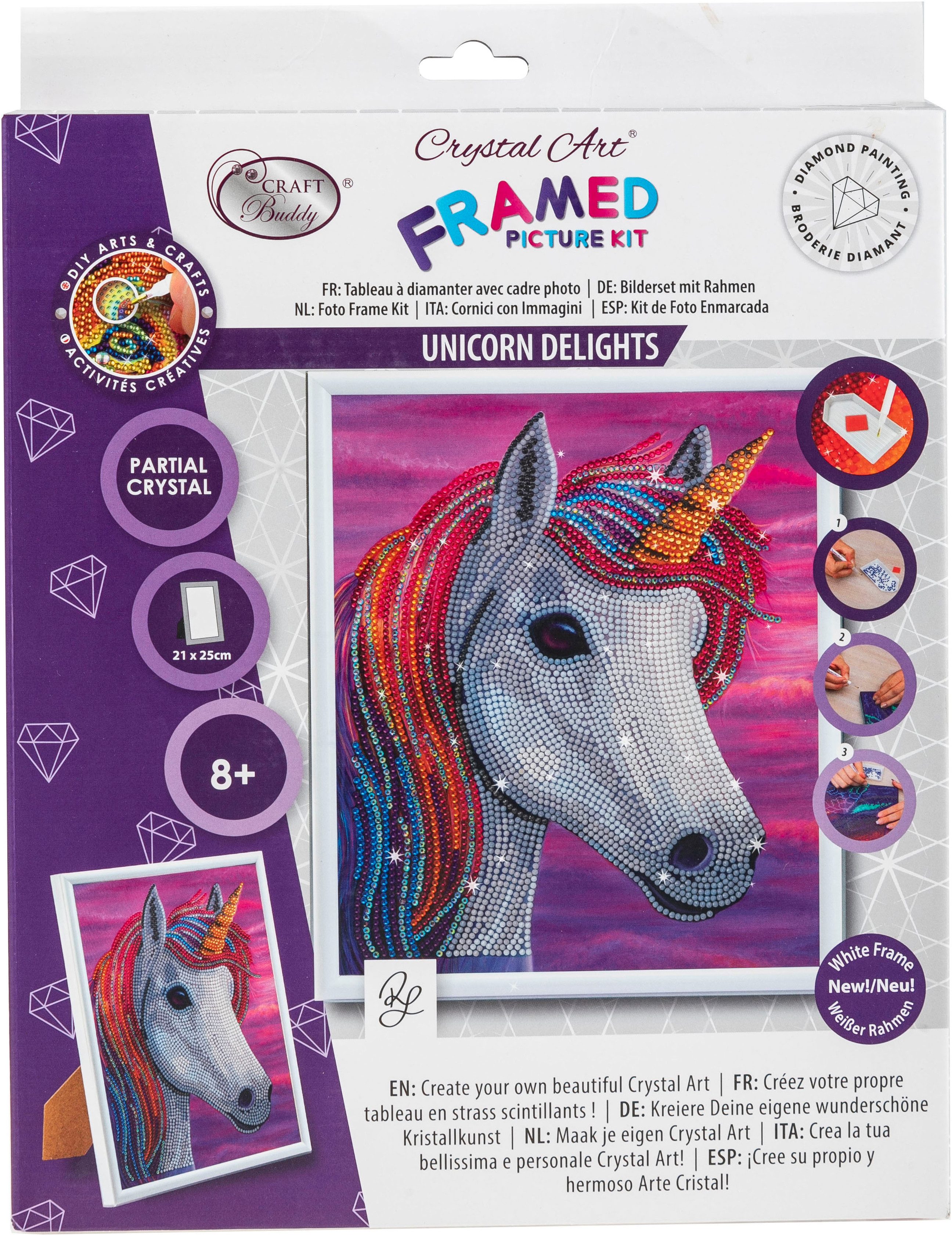 CRAFT Buddy Kreativset Crystal Art, Einhorn, mit Rahmen