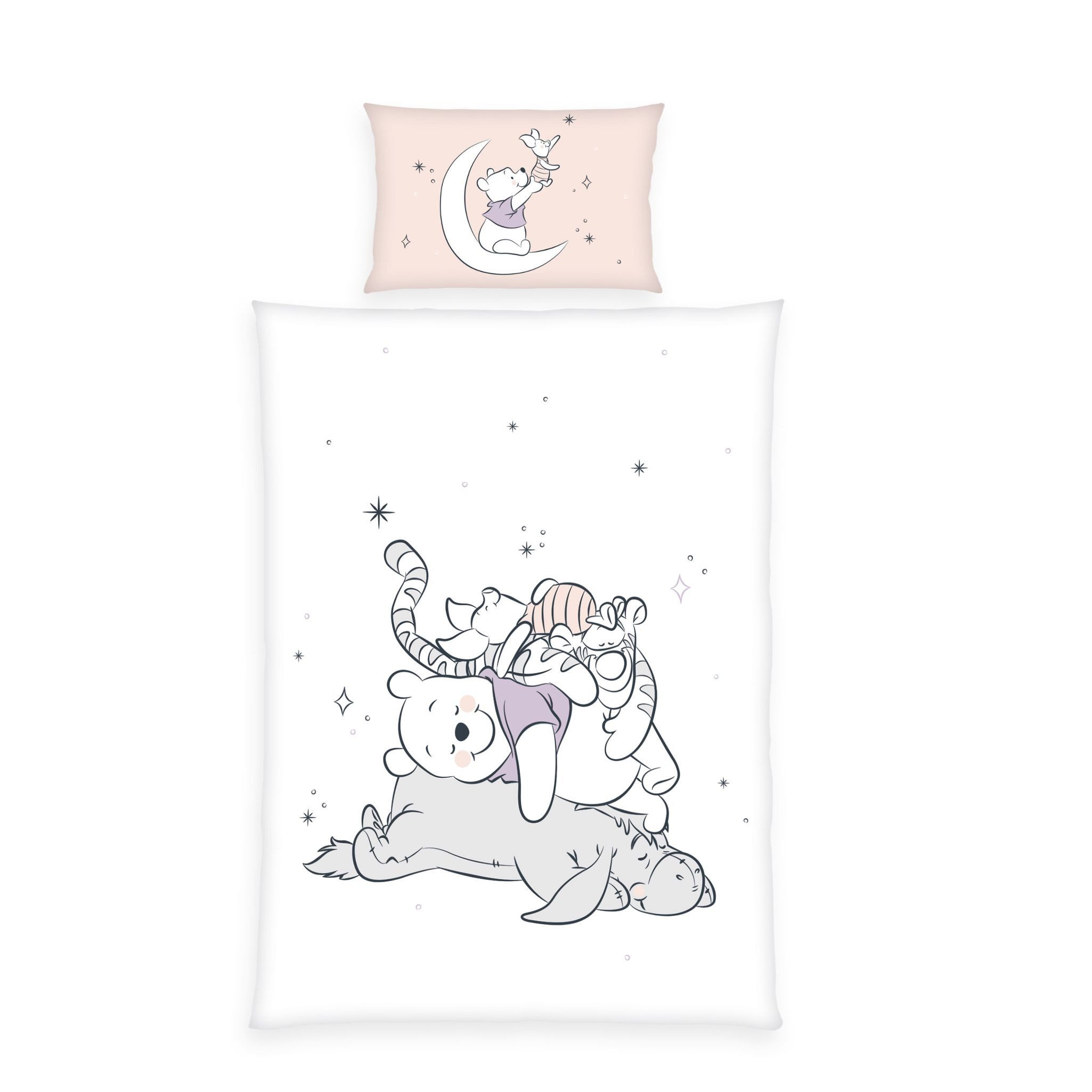 Herding Babybettwäsche 100x135cm Winnie Pooh Mond Rosa Weiß, Renforcé, 2 te günstig online kaufen