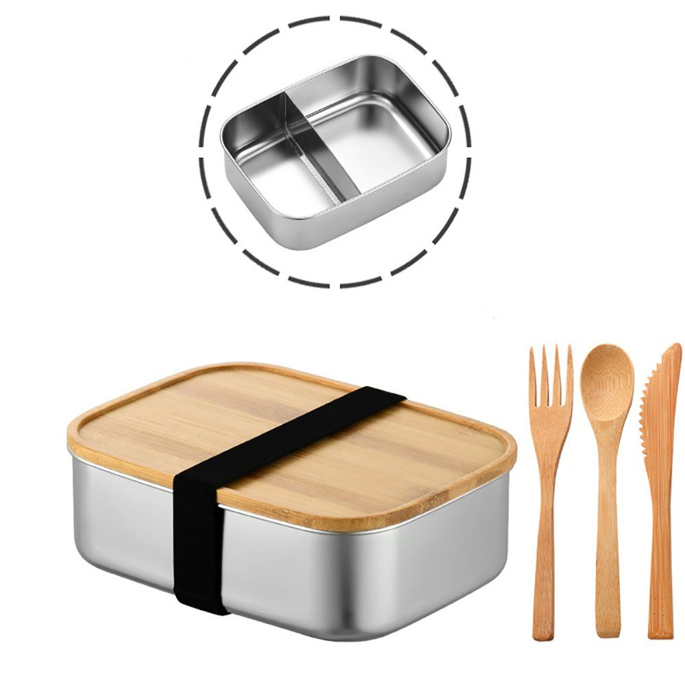 GelldG Lunchbox Brotdose Edelstahl mit 2 Fächern, Auslaufsiche Metall Umweltfreundlich Silber(0.435kg)