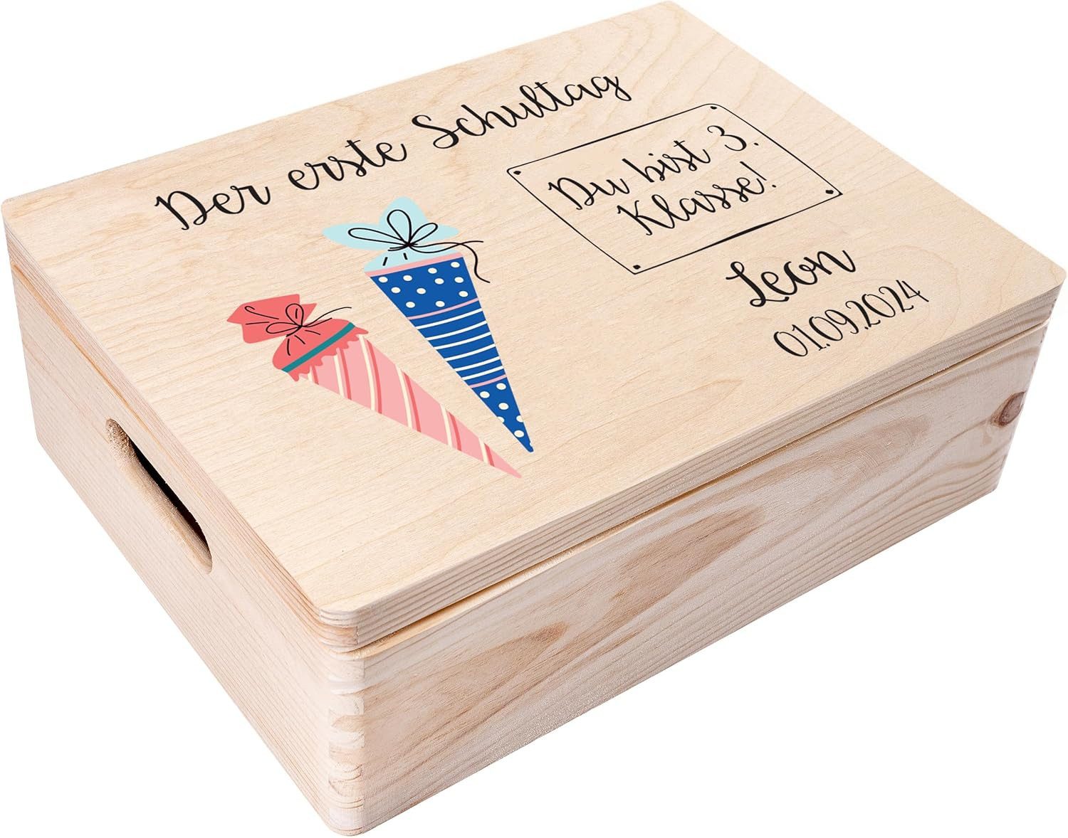 Creative Deco Holzkiste Einschulung Geschenk Erster Schultag, Natur 40 x 30 x 14 cm