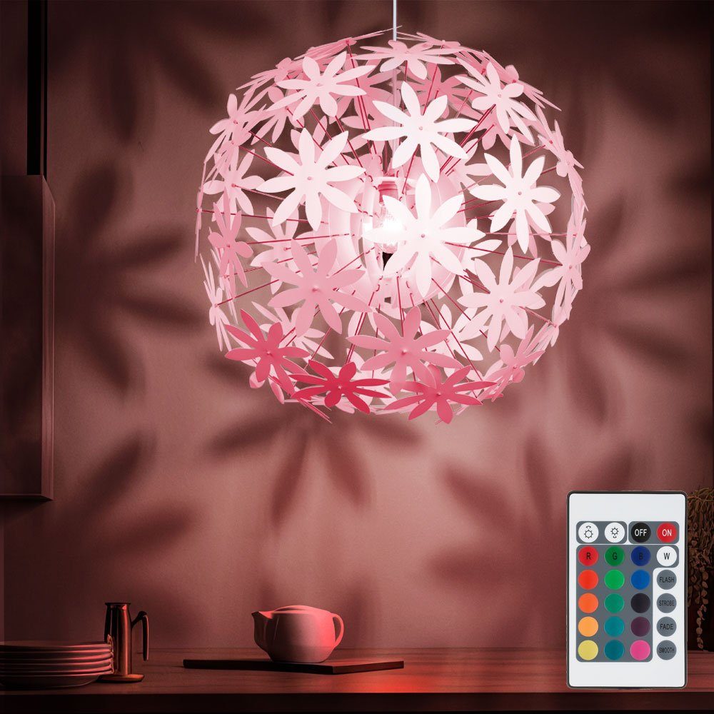 etc-shop LED Pendelleuchte, Leuchtmittel inklusive, Deckenlampe weiß hängend Pendelleuchte Farbwechsel, Blumenmuster Warmweiß
