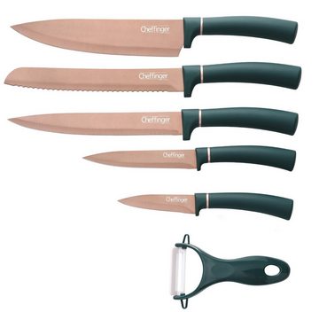Cheffinger Messer-Set 6 Tlg Messerset aus 18/10 Edelstahl Gold Fleischmesser Brotmesser (6-tlg)