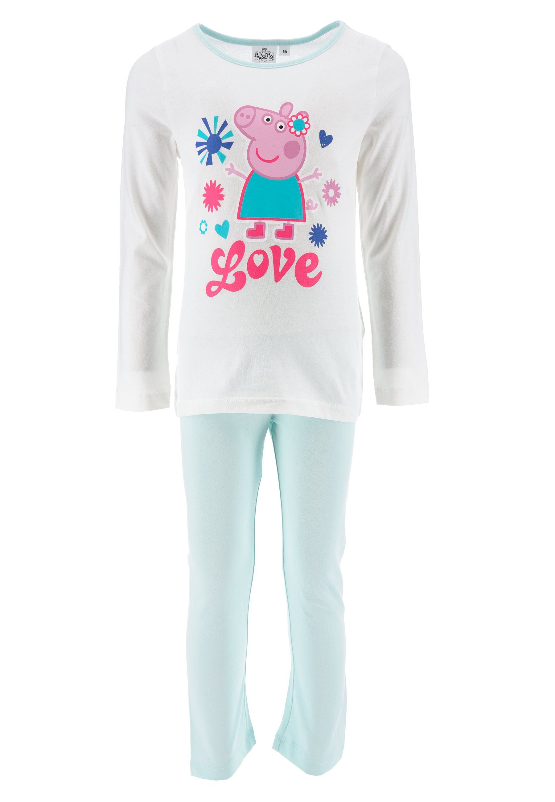 Peppa Pig Schlafanzug Peppa Wutz Mädchen Schlafanzug Pyjama Langarm Shirt + Schlaf-Hose (2 tlg) Weiß