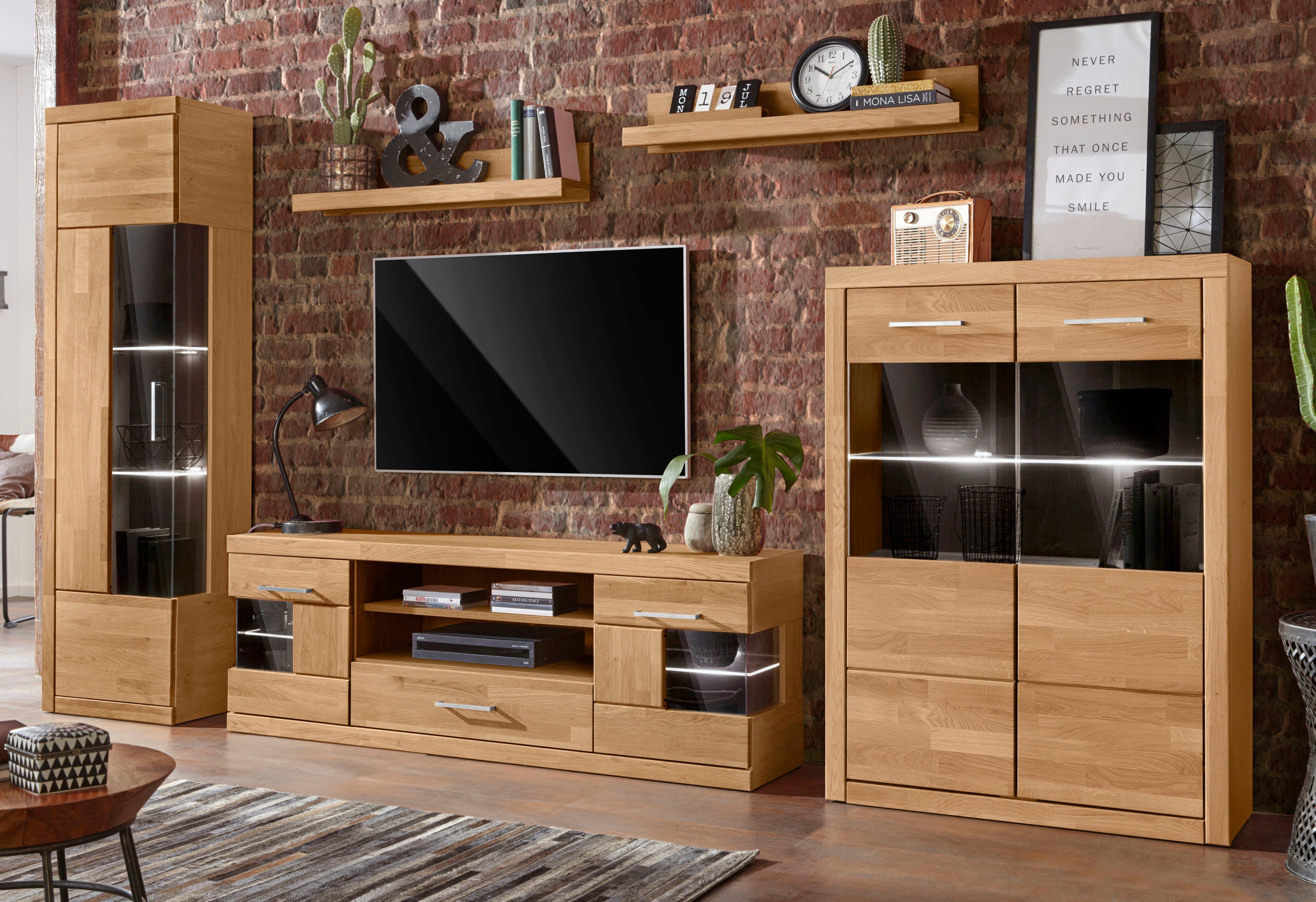 OTTO home Wohnwand Ribe: 5teilig, Breite: 300cm,Fronten aus Massivholz,Korpus aus Melamin, (Set, 5-St), B/T/H:300/35/180cm, Einlegeböden teilweise verstellbar – Bild 4 von 5