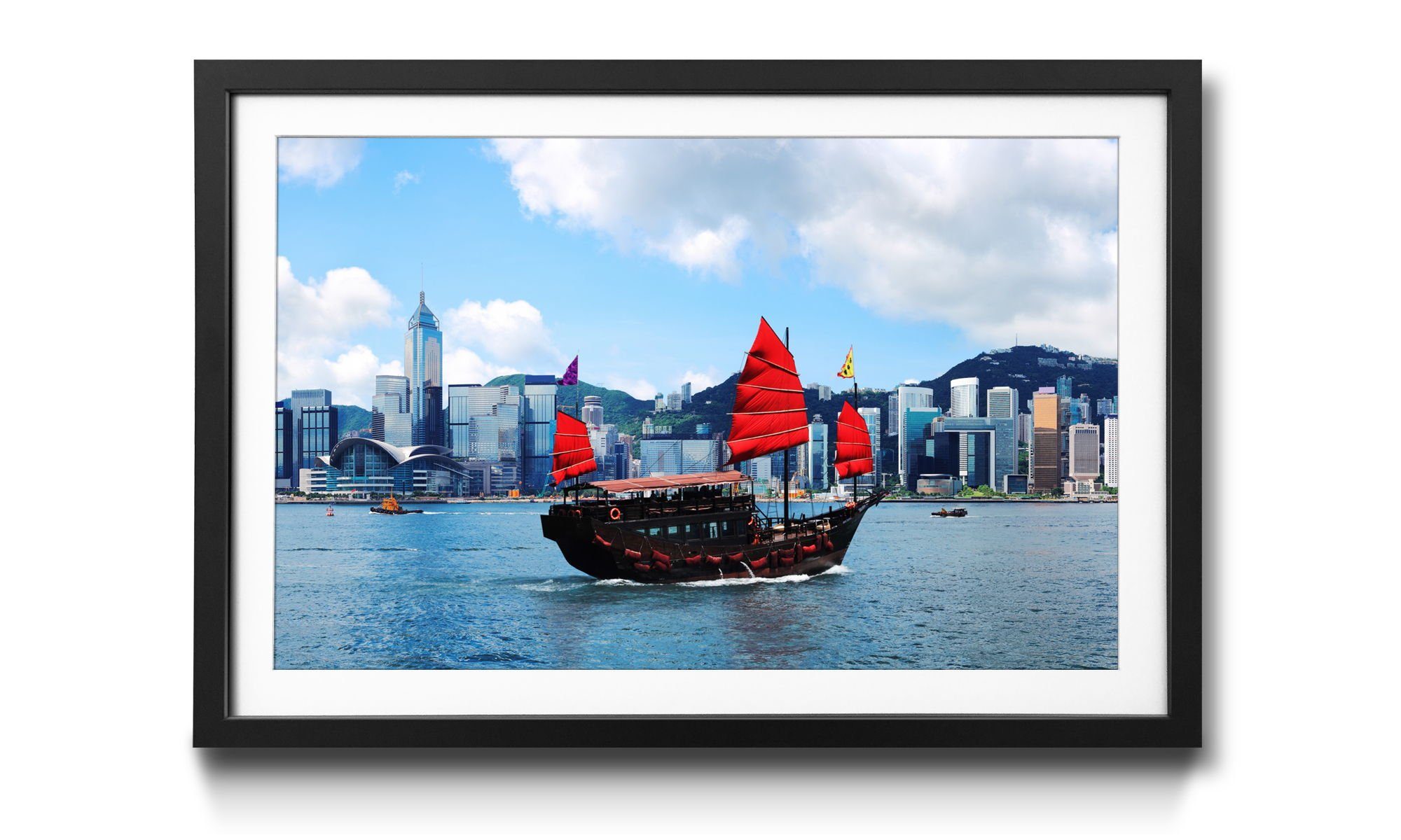 erhältlich in WandbilderXXL Kong Hong Wandbild, Bild 4 Größen mit Kong Boat, Kong, Rahmen Skyline