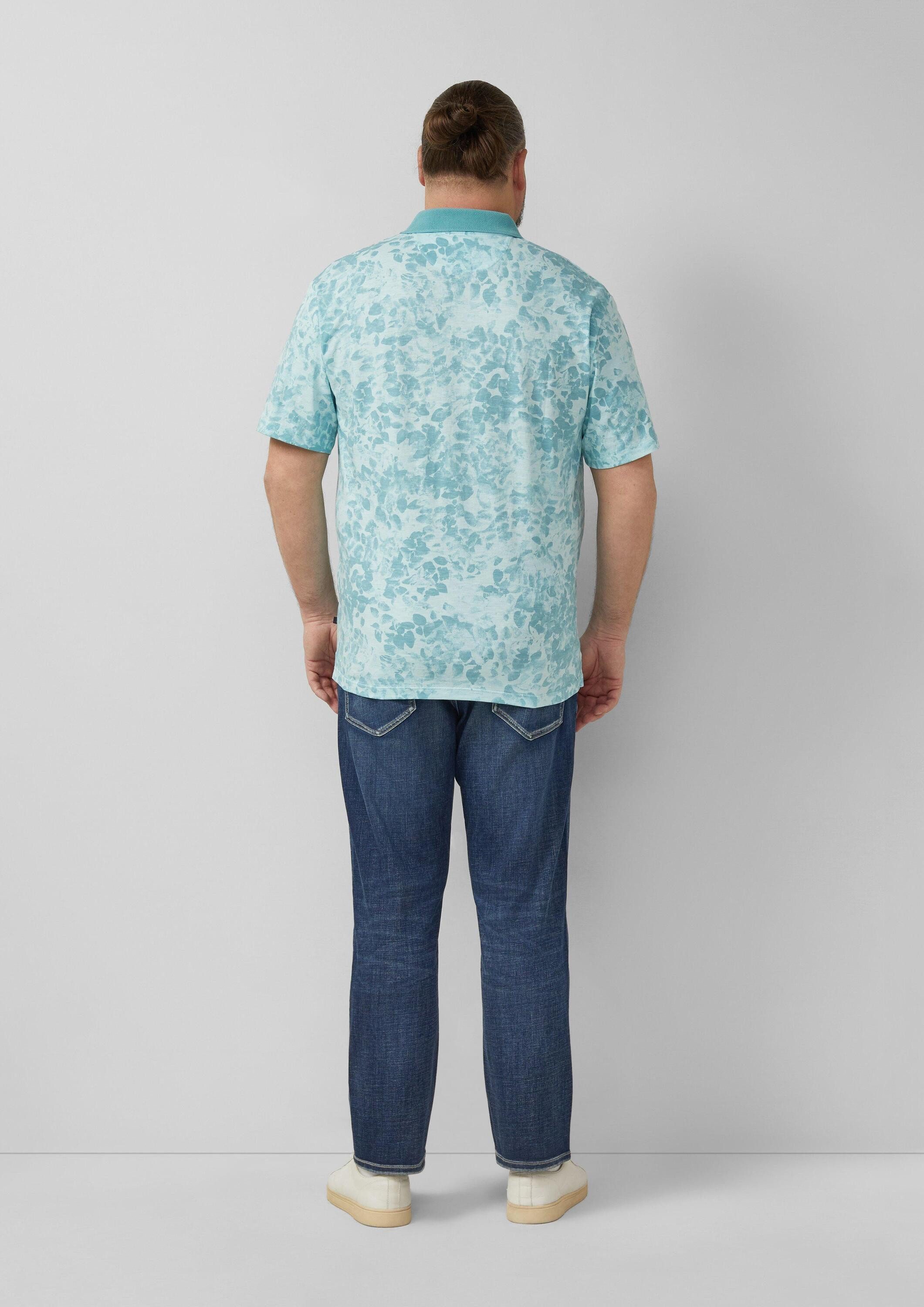 s.Oliver Kurzarmshirt Polo-Shirt Poloshirt mit All-over-Print und Flammgarnstruktur