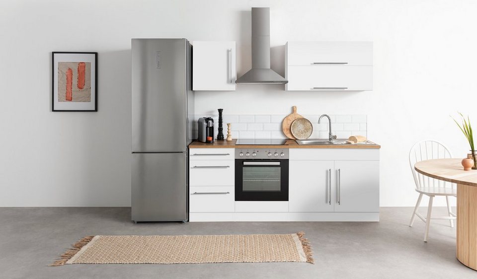 HELD MÖBEL Küchenzeile Samos, mit E-Geräten, Breite 210 cm mit  Stangengriffen aus Metall
