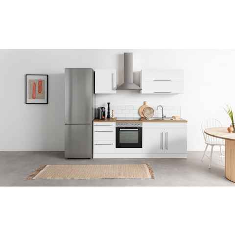 Kochstation Küchenzeile KS-Samos, mit E-Geräten, Breite 210 cm mit Stangengriffen aus Metall