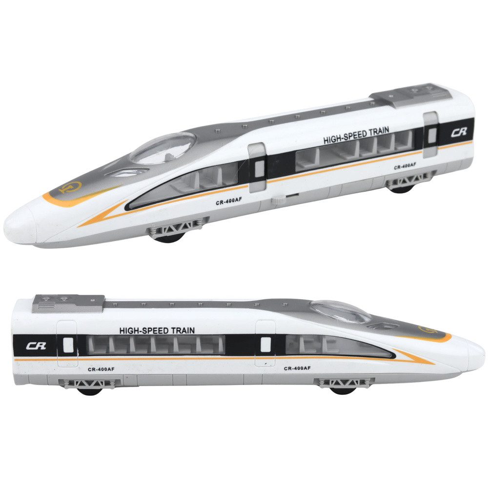 LEAN TOYS Spielzeug-Zug Expresszug Eisenbahnmodell Schienenfahrzeug, (Spar-Set, 1-tlg., 28 x 5,5 x 4,5 cm elegant), Licht- und Soundeffekte, Schwungantrieb, Türen