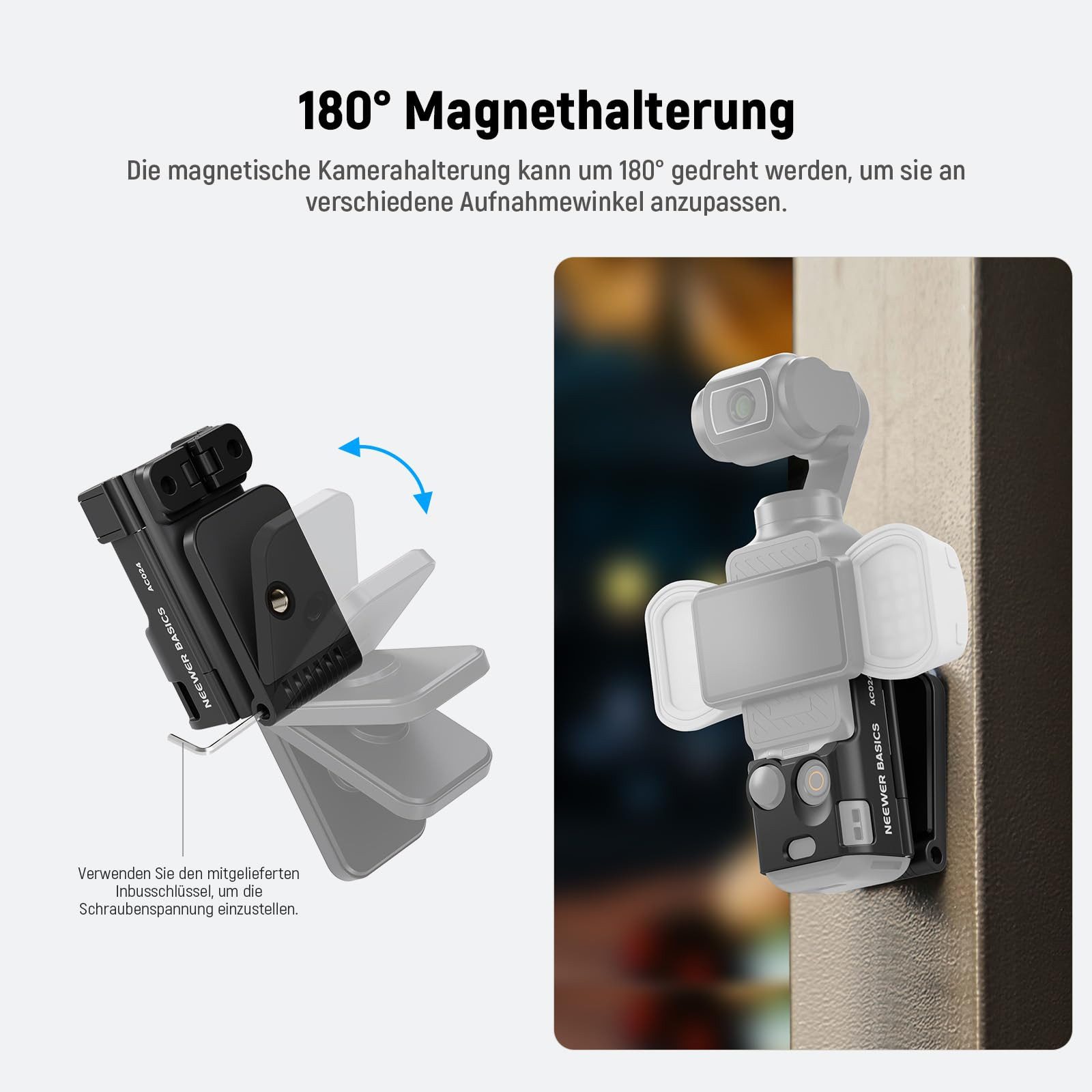 Neewer Action Cam-Halterung AC024 Magnetischer Halterung Ständer für DJI Osmo Pocket 3, (1-tlg., Creator Combo Zubehör Erweiterungsadapter, für Akkugriff M21 Light)