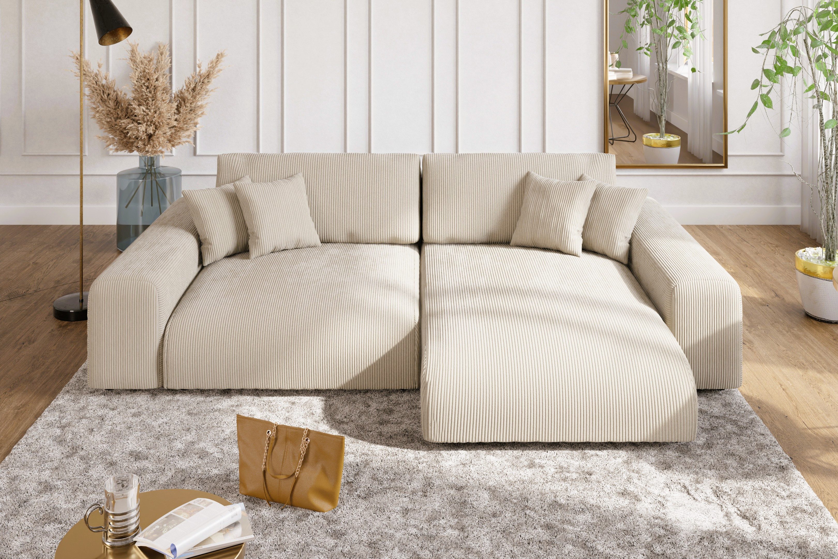 luma-home Ecksofa 21001, mit Schlaffunktion und Bettkasten, Wellenunterfede günstig online kaufen