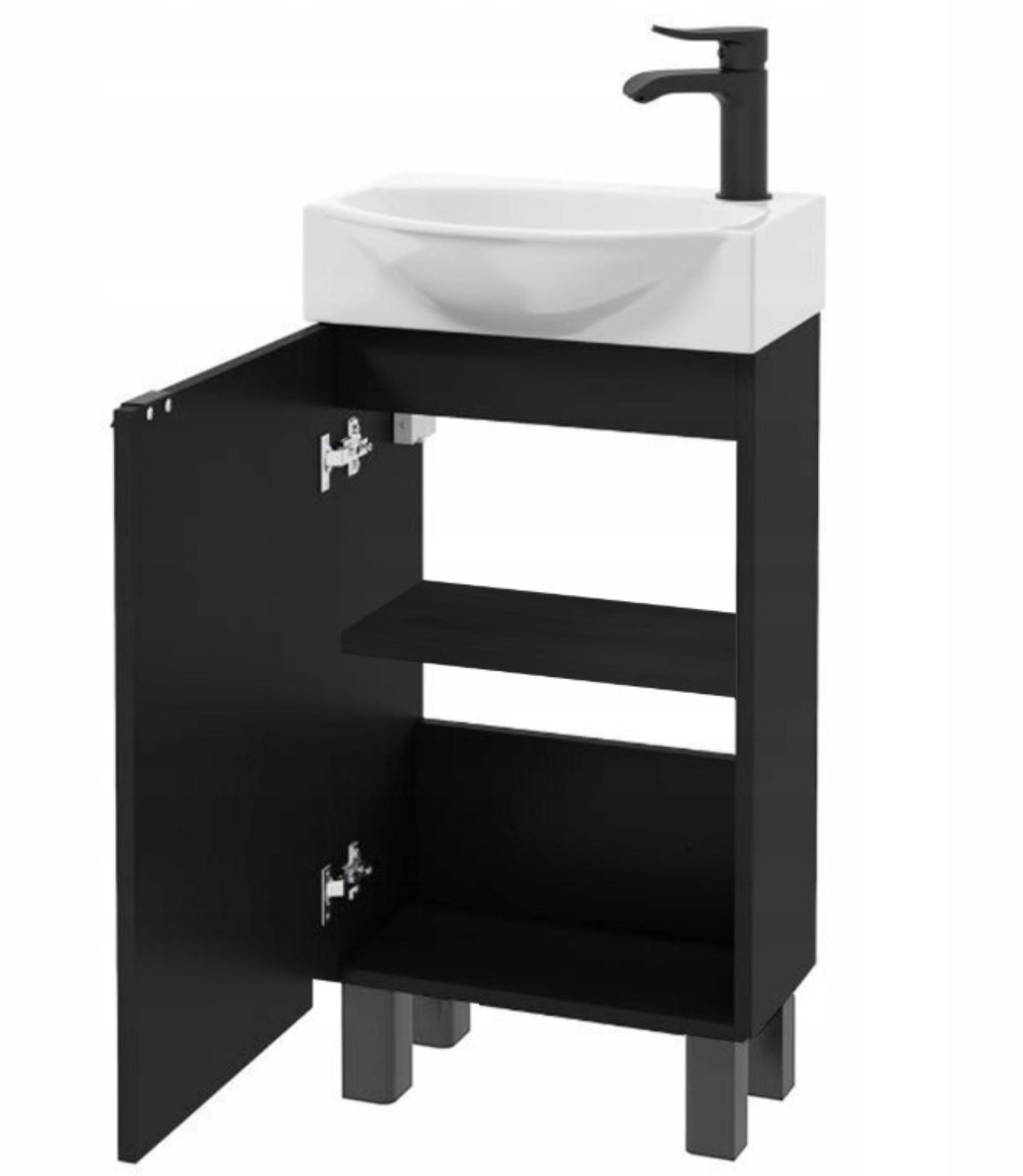 STAMAR Waschbeckenunterschrank Badmöbel Standschrank 40 cm mit Waschbecken Schwarz Unterschrank stehend Keramik-Becken kompakt schmal 22cm Tiefe