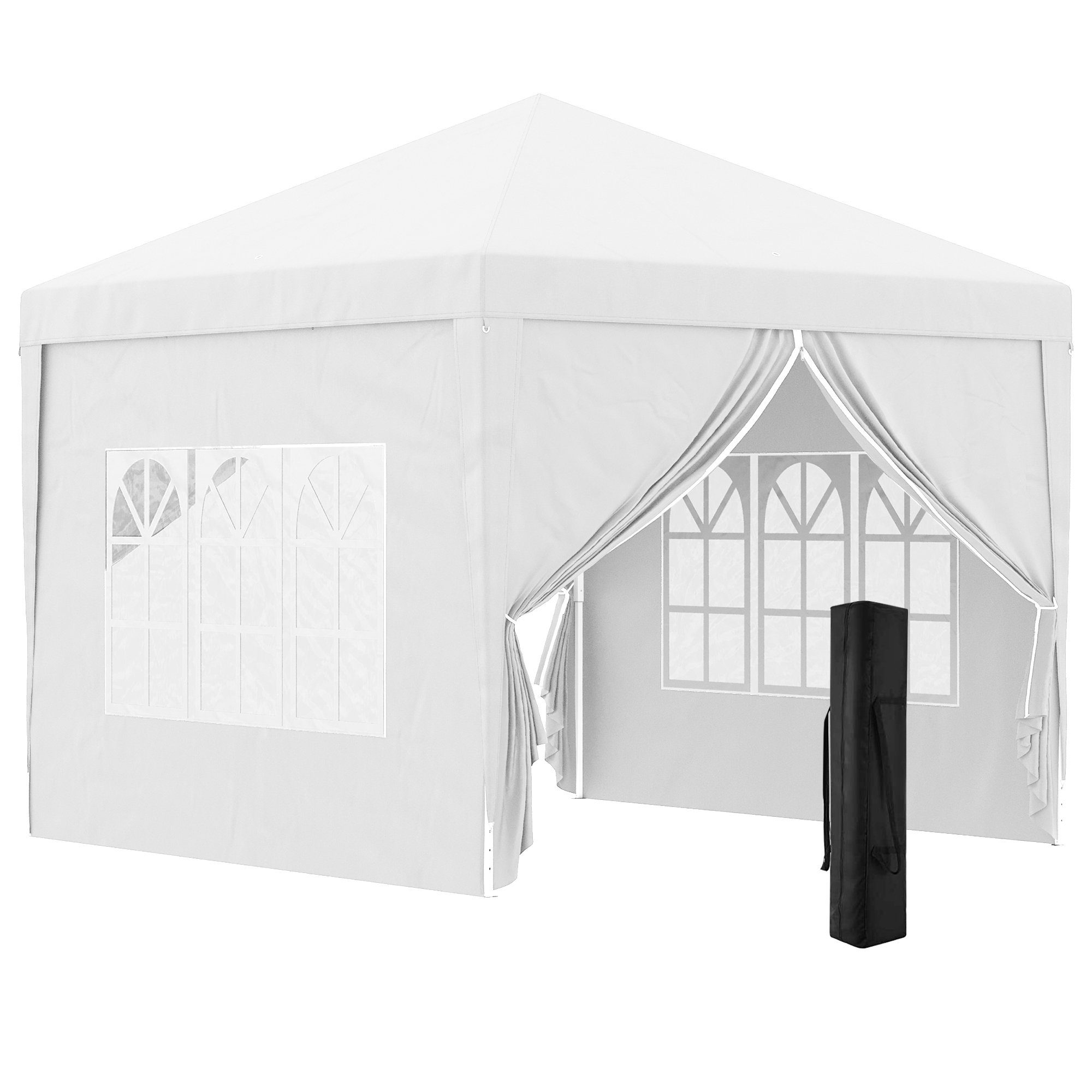 Outsunny Faltpavillon ca. 3 x 3 m Pavillon Partyzelt, Bierzelt mit 4 Seitenwänden, Fenster, mit 4 Seitenteilen, (Gartenzelt, Festzelt), für Garten, Terrasse, Stahl Oxford, Weiß