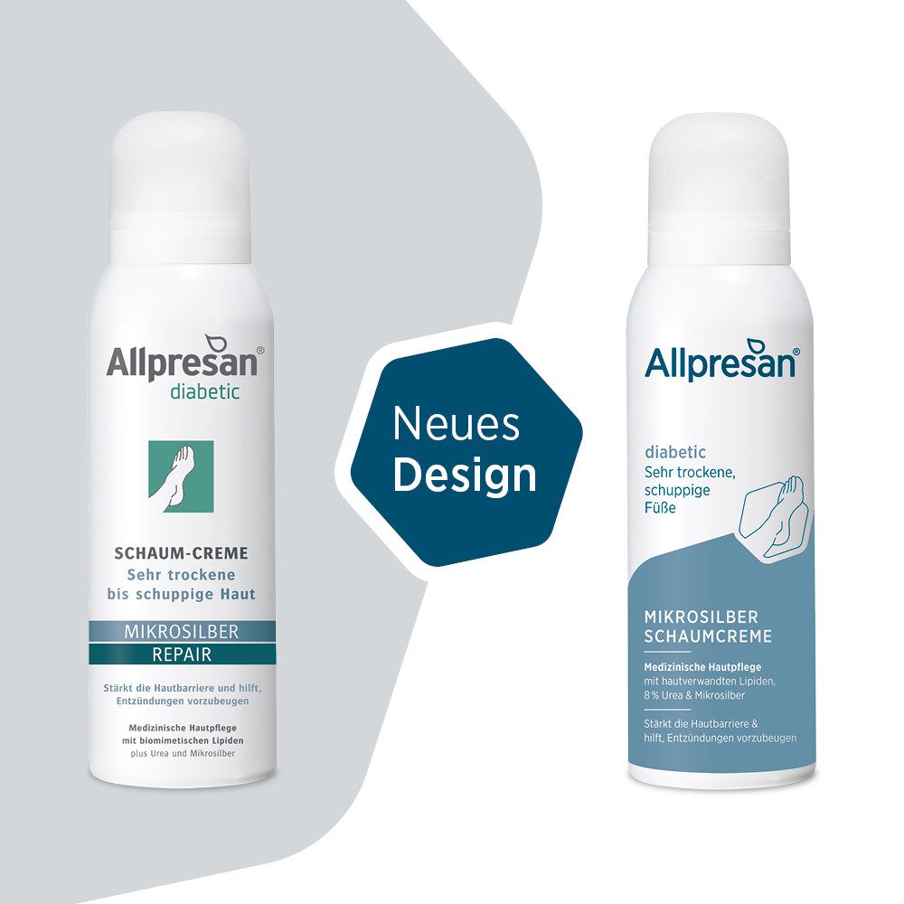 Allpresan Fußschaum Allpresan diabetic MIKROSILBER Pflegeserie -Größe wählbar- zertifiziertes Mikrosilber, 1-tlg., Antibakterielle Spezial-Fußpflege bei Diabetes mellitus