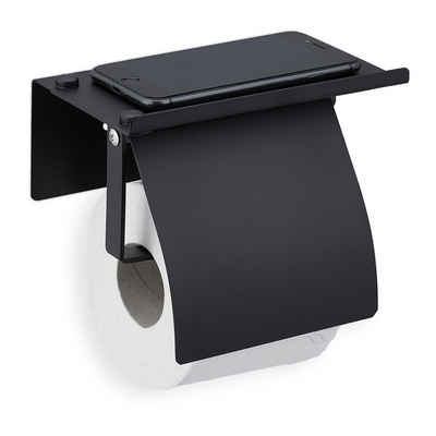 relaxdays Toilettenpapierhalter Toilettenpapierhalter mit Ablage schwarz