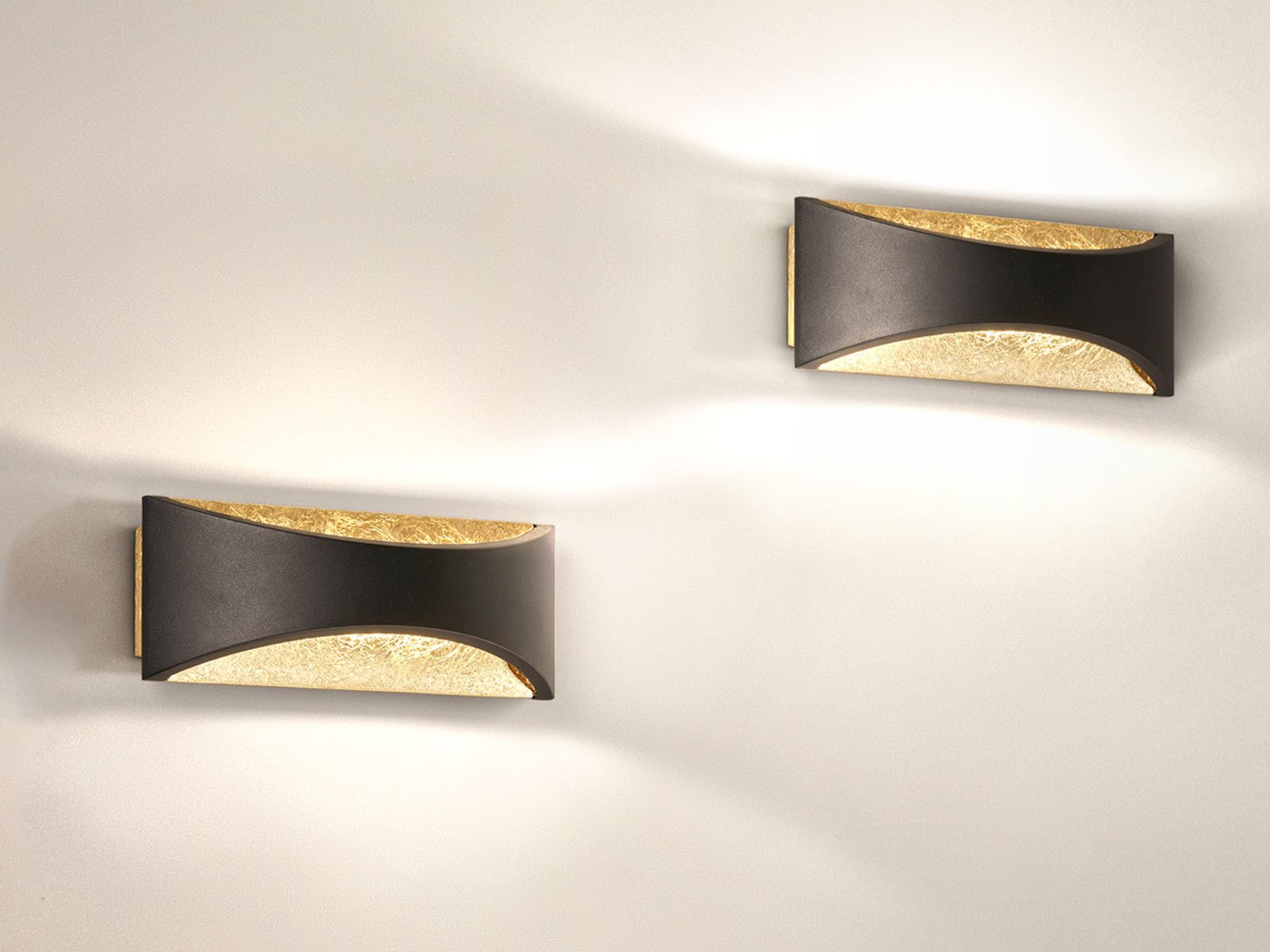FISCHER & HONSEL LED Wandleuchte, LED fest integriert, Warmweiß, 2er SET Up Down Schwarz Gold, indirekte Wandbeleuchtung innen, 22,5cm