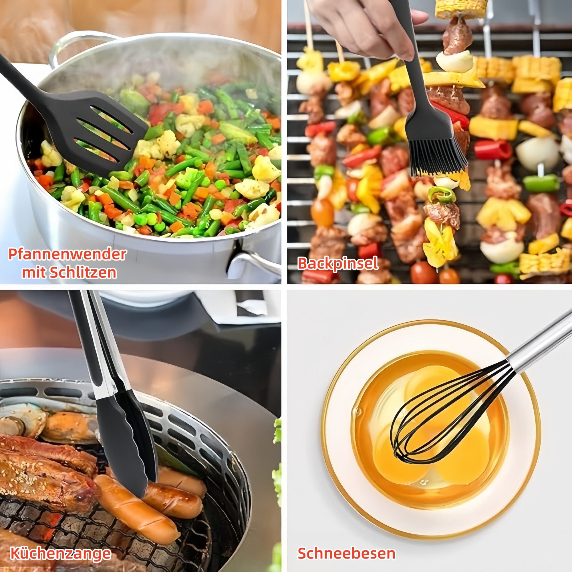 FOUORTUNATE-BEE Kochbesteck-Set 15-teiliges Silikon-Küchenutensilien-Set, hitzebeständig (15-tlg), 15-teiliges Küchenhelfer-Set aus Silikon, spülmaschinenfest – Bild 4 von 5