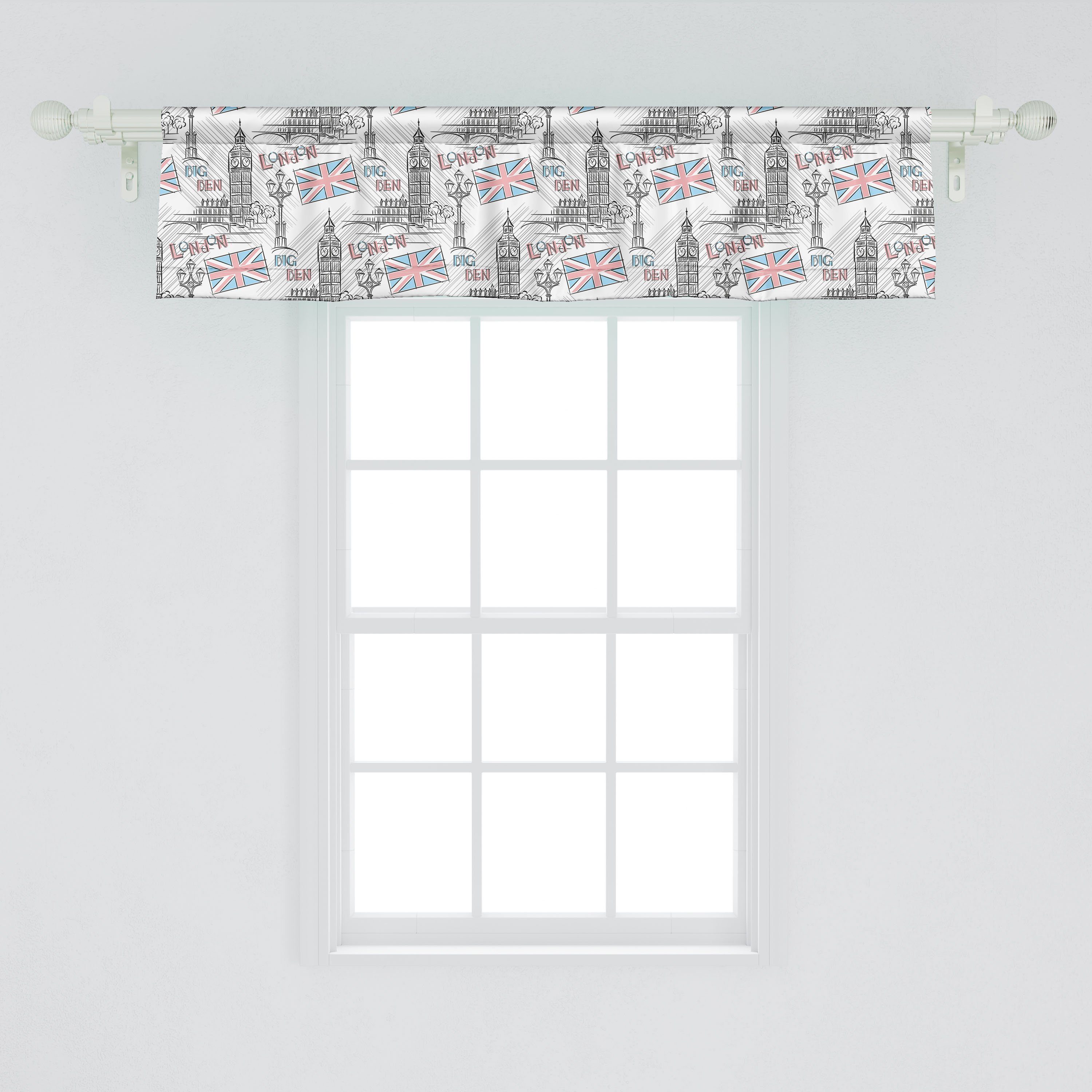 Vorhang mit Microfaser, London Ben Sketchy Berühmte Abakuhaus, Big Volant Schlafzimmer Stangentasche, Küche Dekor Scheibengardine für
