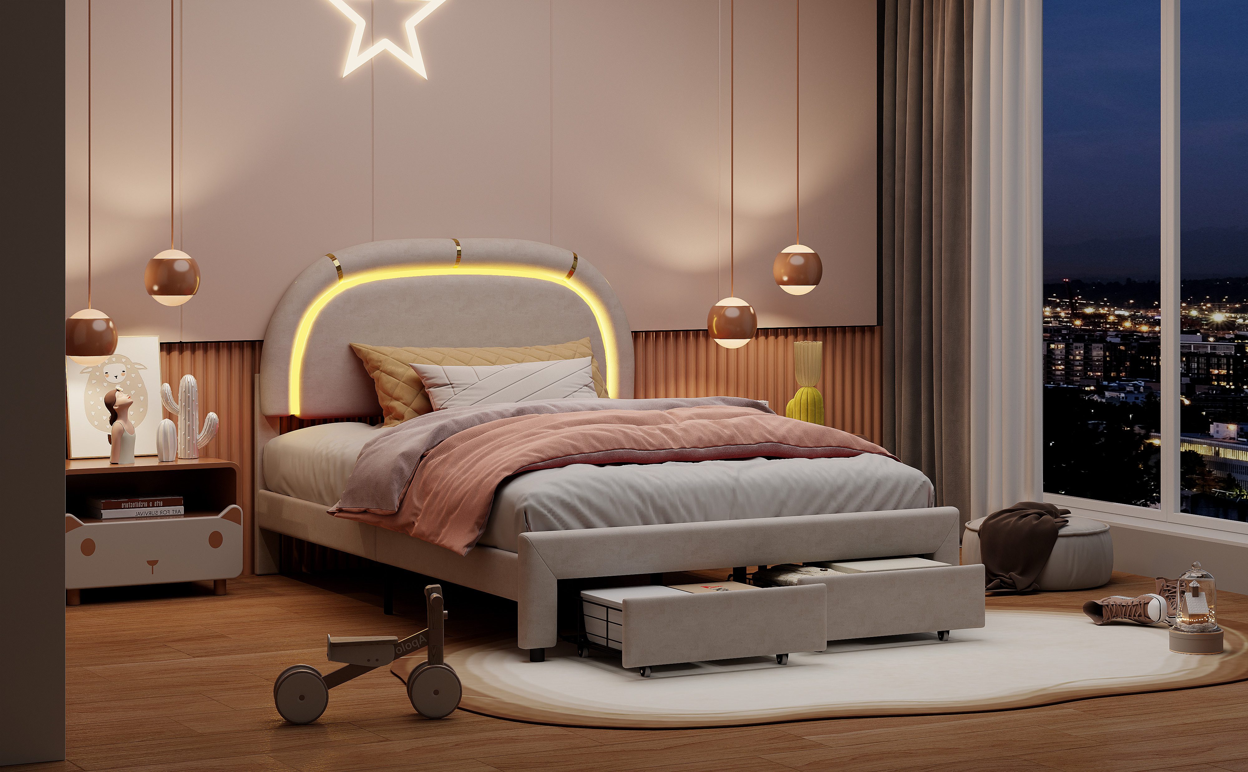 Gdood Polsterbett Stauraumbett Kinderbett LED Stylisches (Verstellbare Kopf günstig online kaufen