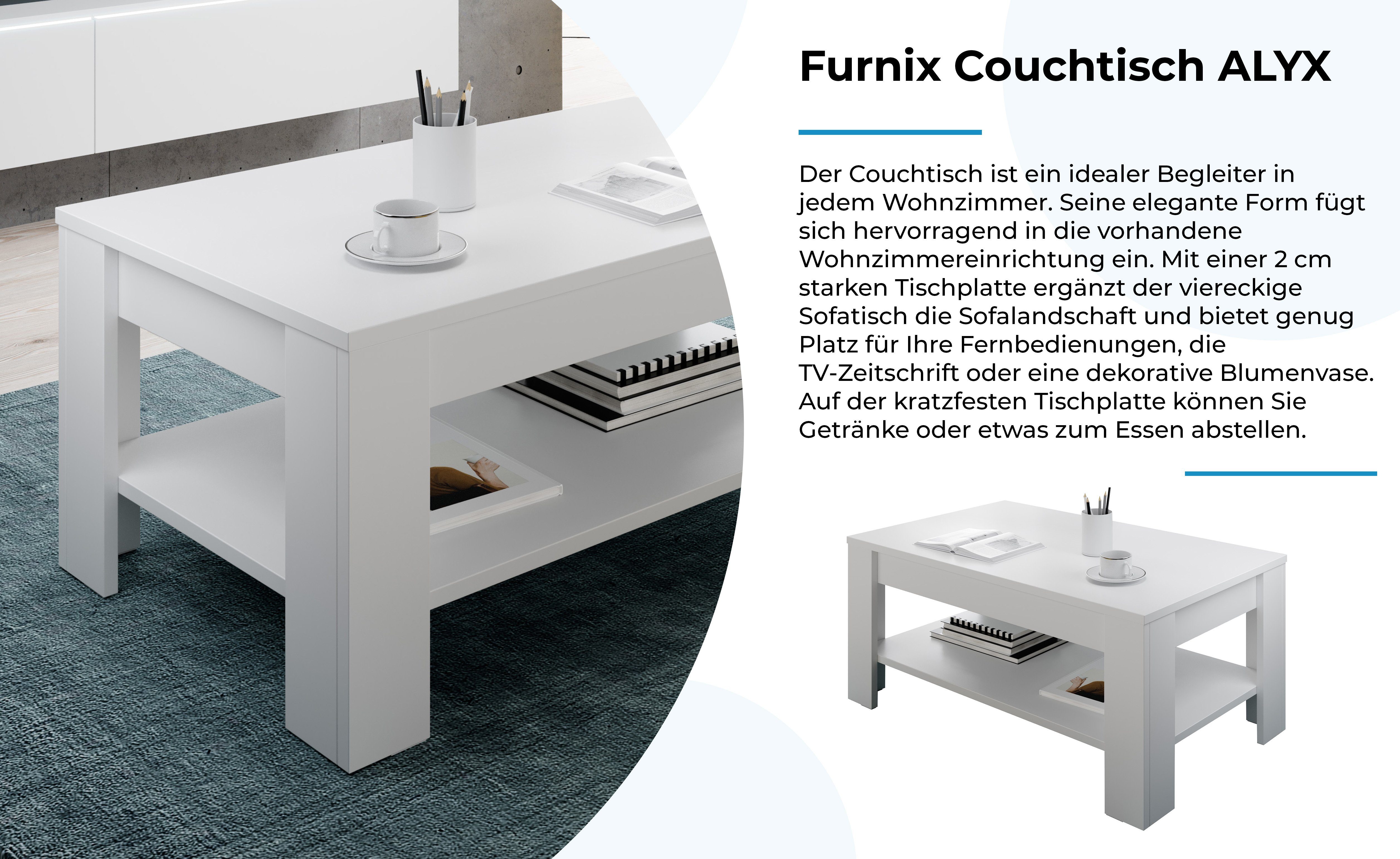 Furnix T52 H45 Weiß x Ablage, zusätzlicher B100 Wohnzimmer Sofatisch Couchtisch mit ALYX für x cm