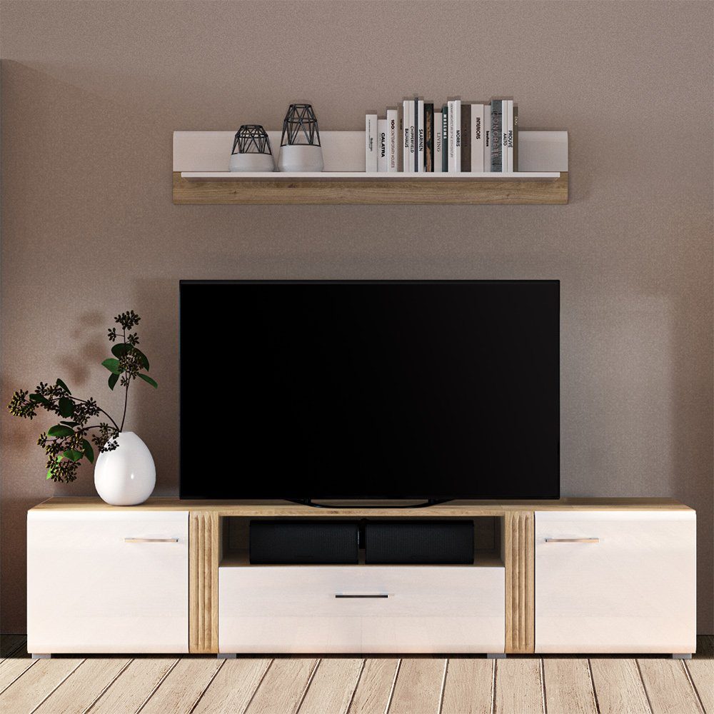 Lomadox Wohnwand AKRON-131, (2-St), moderne Anbauwand inkl. Lowboard und Wandboard, ca. 210 cm breit