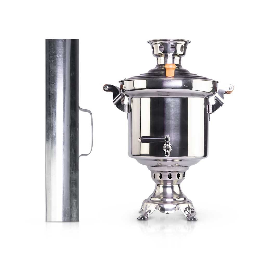 BIG-PAN Wasserkessel Samowar 5 L Samovar Edelstahl Schornstein Teeservice Pahta Usbekisch, Edelstahl (Holzfeuer-Samovar Usbekisch, Teekocher Teemaschine), Tea Maker with Chimney