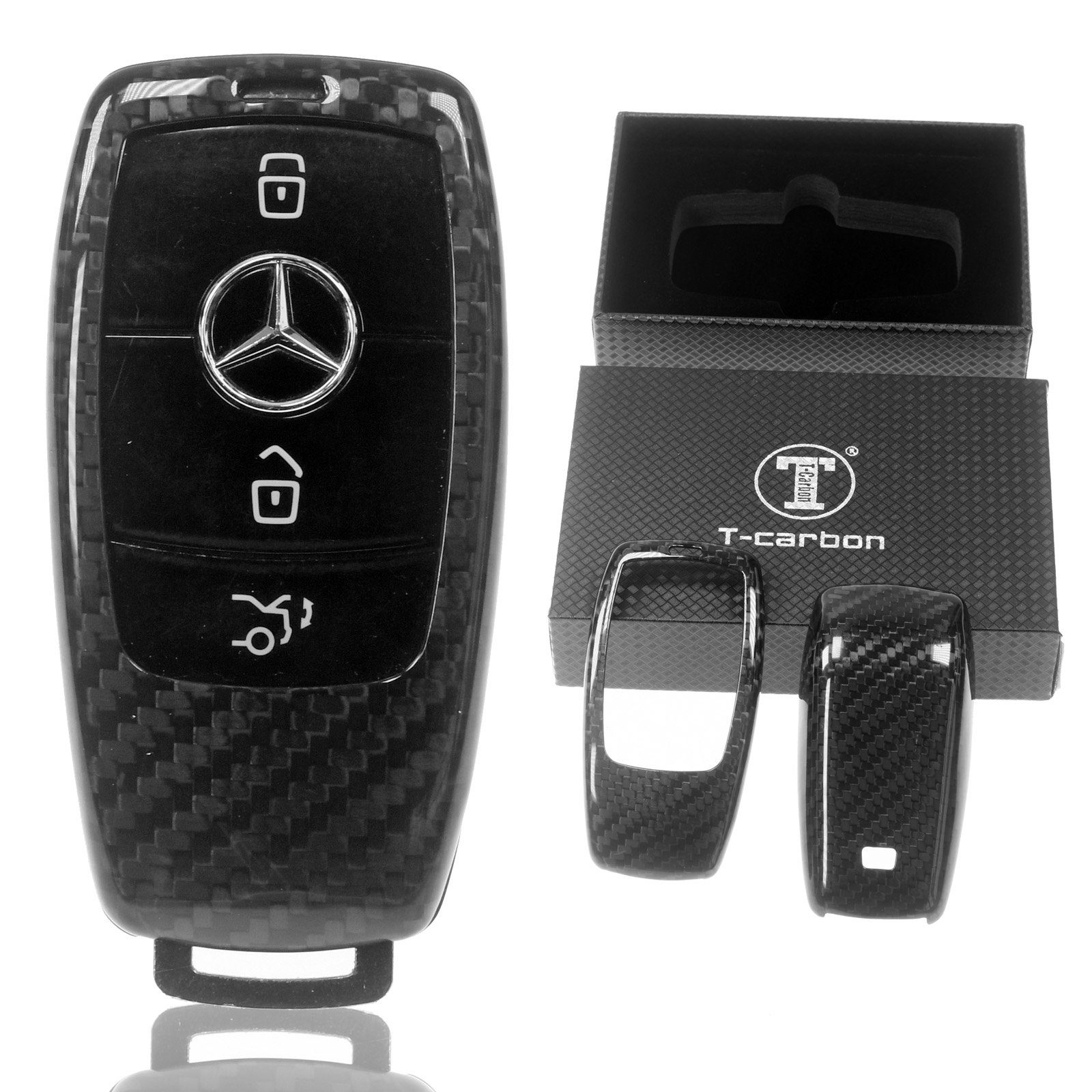 T-Carbon Schlüsseltasche Auto Schlüssel Echt Carbon Schutz Hülle Schwarz, für Mercedes Benz W213 S213 C238 A238 W238 W222 KEYLESS SMARTKEY | Schlüsseltaschen