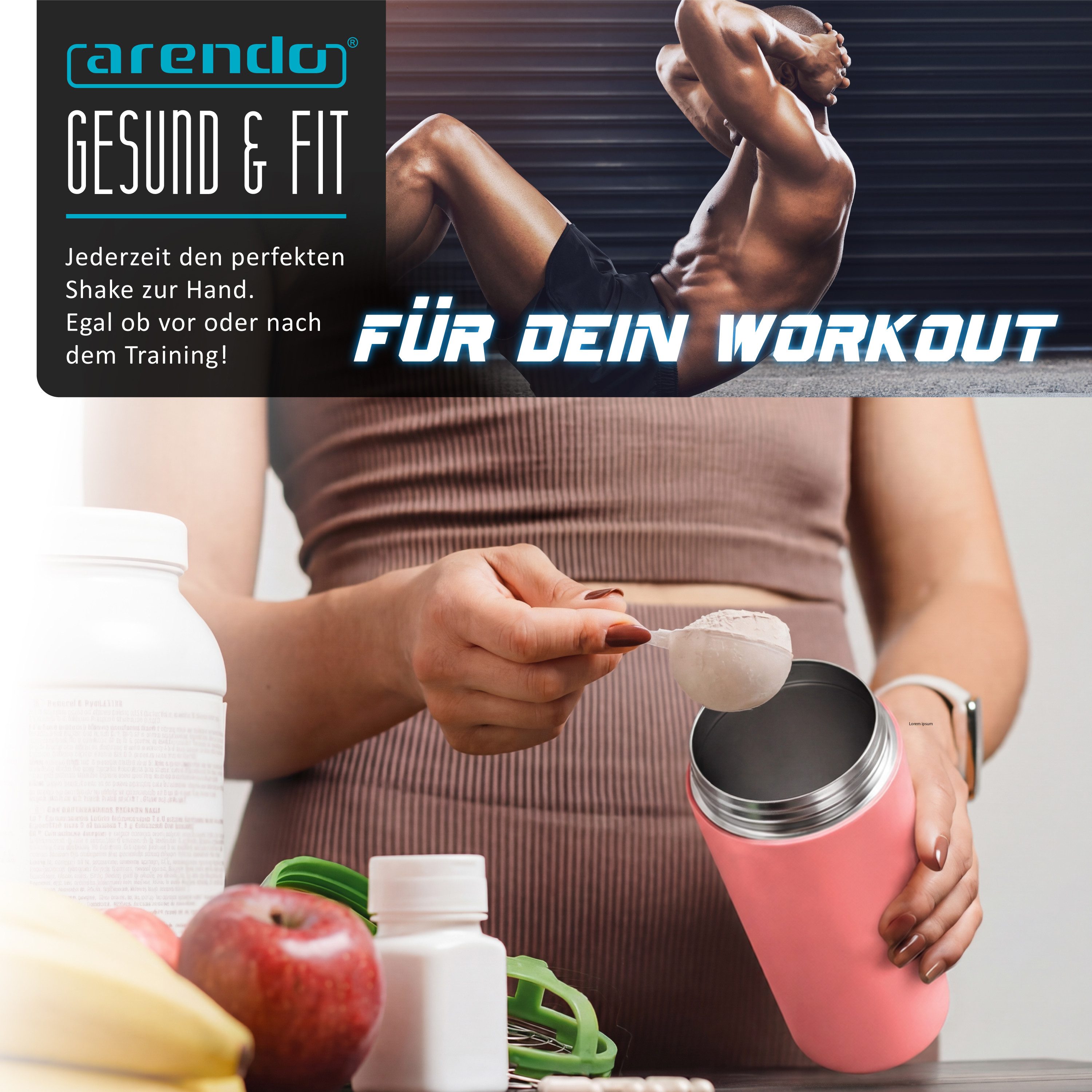 Arendo Protein Shaker Edelstahl Eiweißshaker 750 ml, korall, verschließbar, BPA-frei, Edelstahl, (1-tlg), auslaufsicher, spülmaschinengeeignet, mit Tragegriff u – Bild 5 von 5