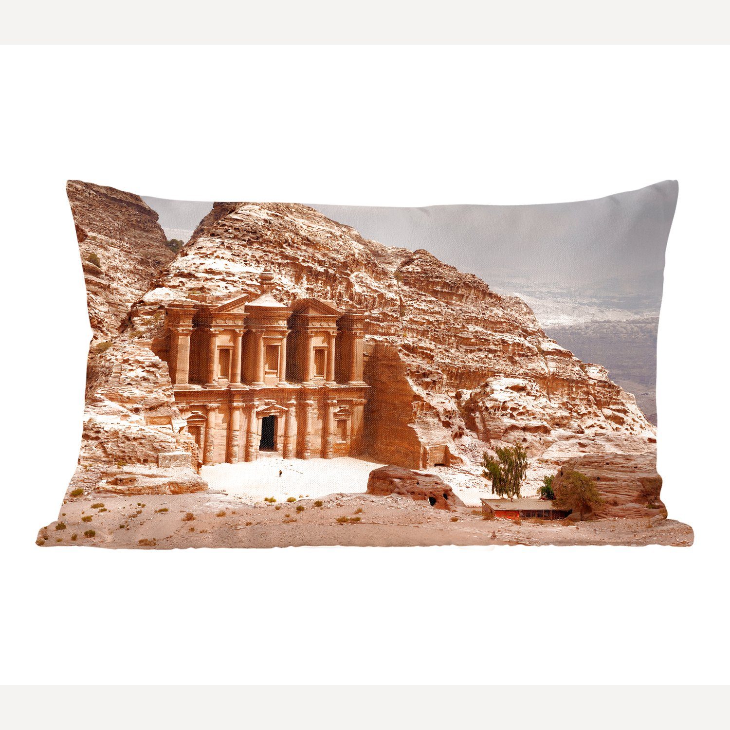 MuchoWow Dekokissen Ein in den Fels gehauenes Gebäude in der Stadt Petra, Wohzimmer Dekoration, Zierkissen, Dekokissen mit Füllung, Schlafzimmer