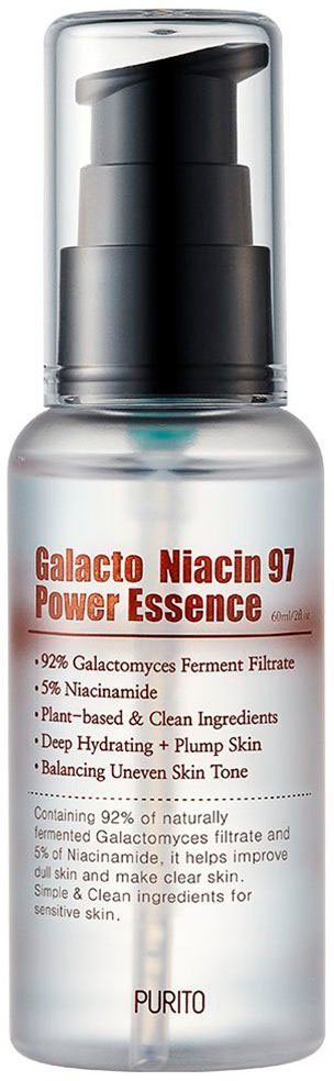 Purito Gesichtsserum GALACTO NIACIN 97 POWER ESSENCE, reduziert Pigmentflecken und Rötungen, beugt Hautalterung vor.