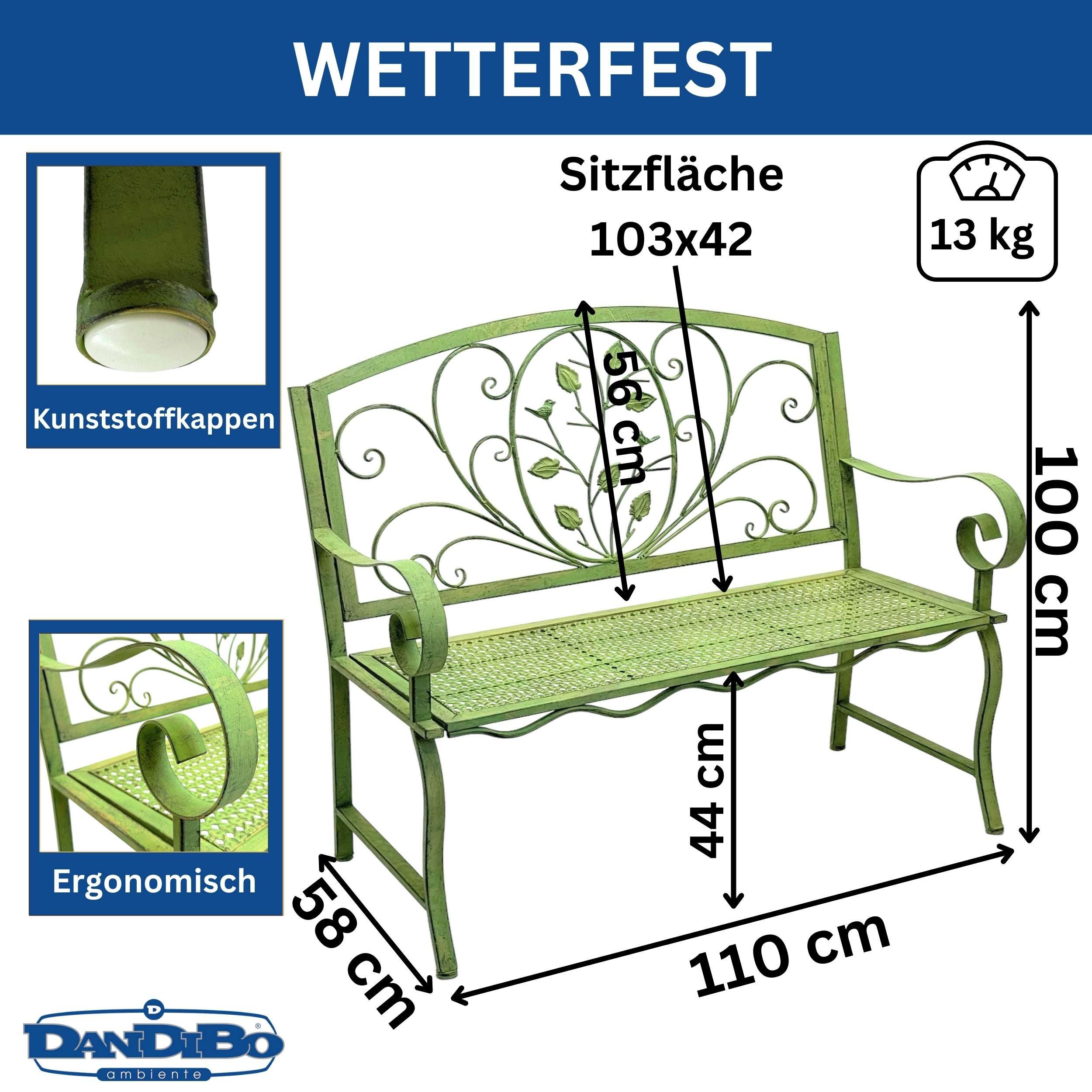 DanDiBo Gartenbank Wetterfest 2 Sitzer Metall Grün 110 cm 96593 Sitzbank Ba günstig online kaufen