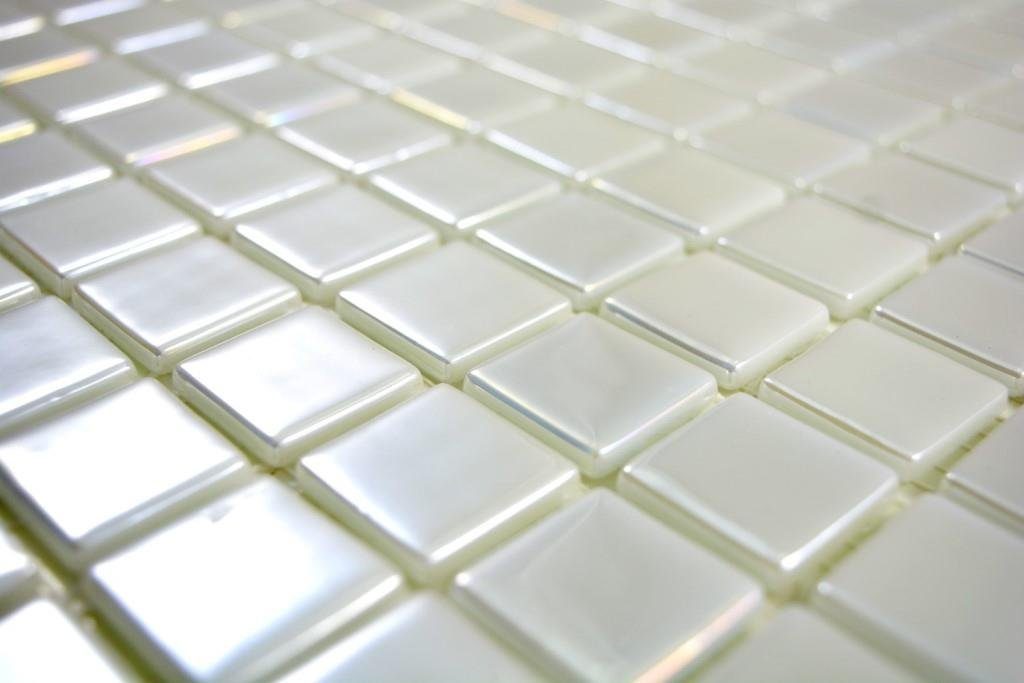 Mosani Mosaikfliesen Glasmosaik Wandbelag Fliese Recycling weiss Nachhaltiger metallic